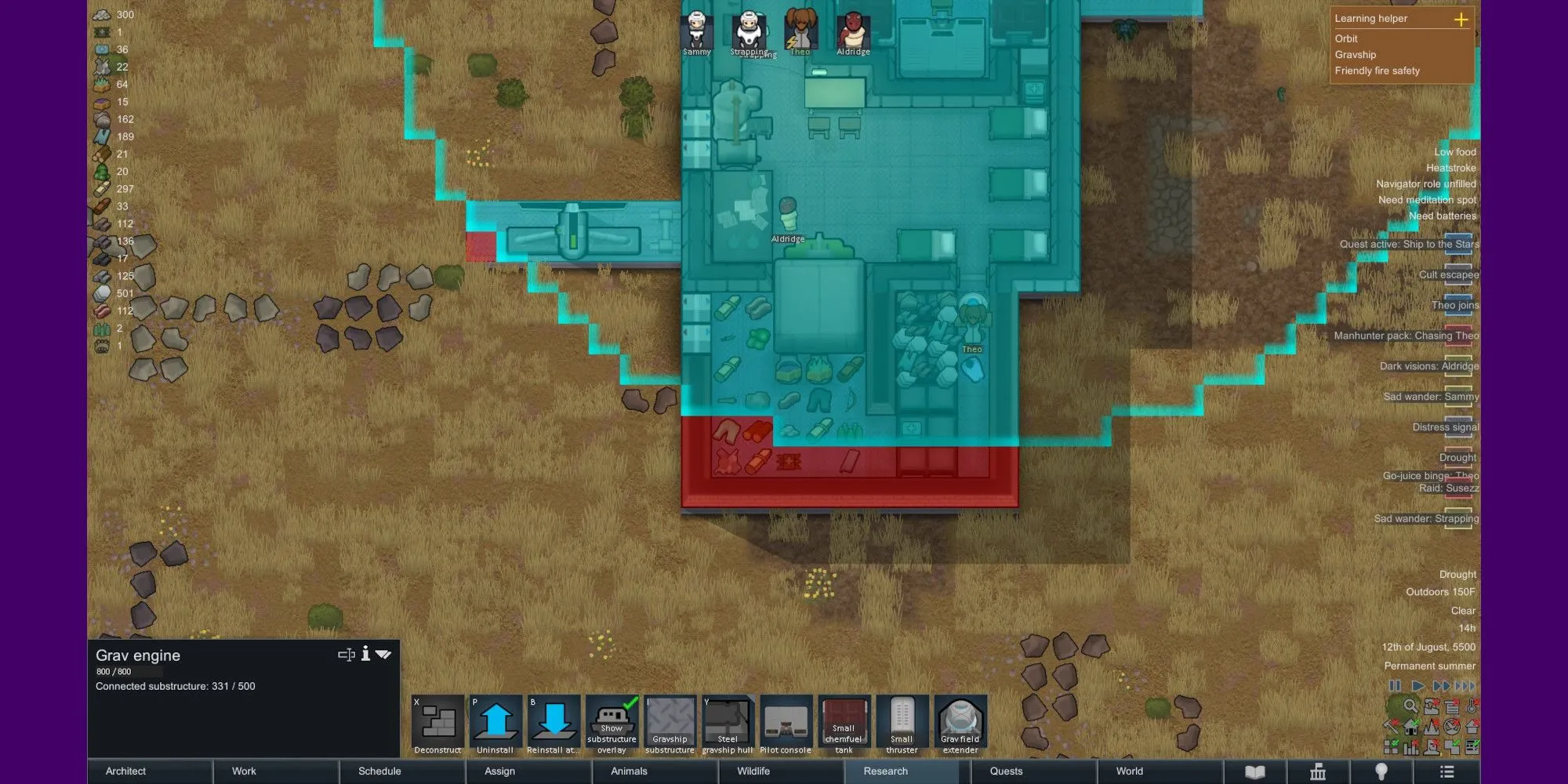 An overextended Gravship, with some attached substructures outside its gravity field.