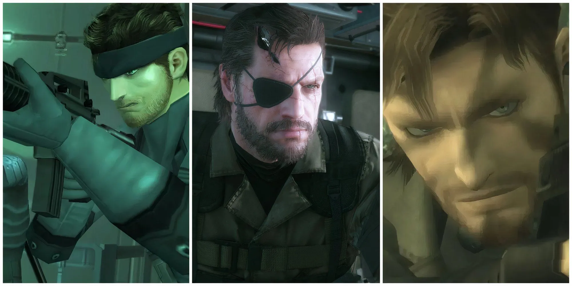 Ba phiên bản biểu tượng của Snake: Solid Snake, Venom Snake và Naked Snake trong series Metal Gear Solid.