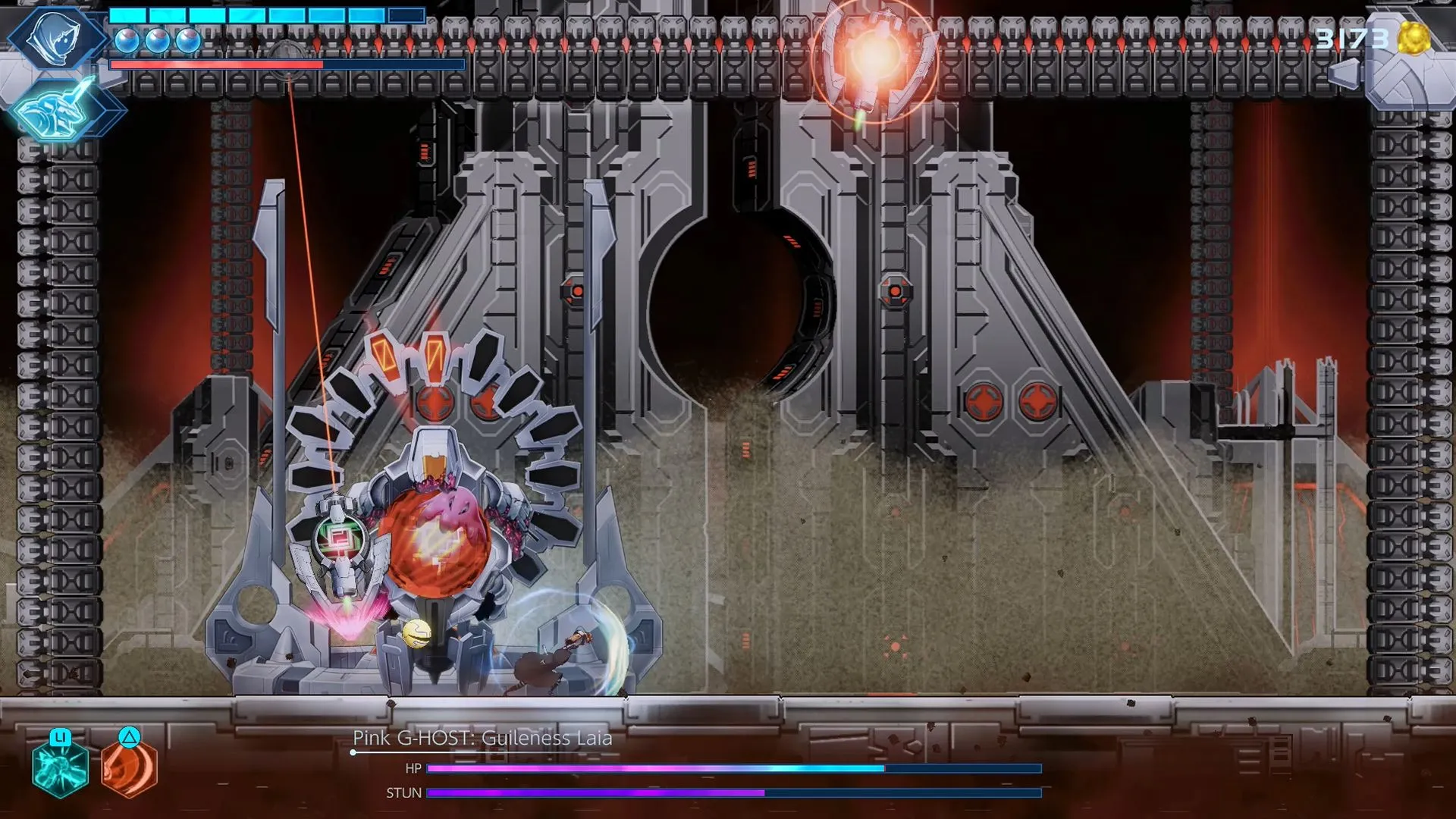 Boss Pink G-HOST biến đổi sang giai đoạn xanh lục trong trận chiến Shadow Labyrinth