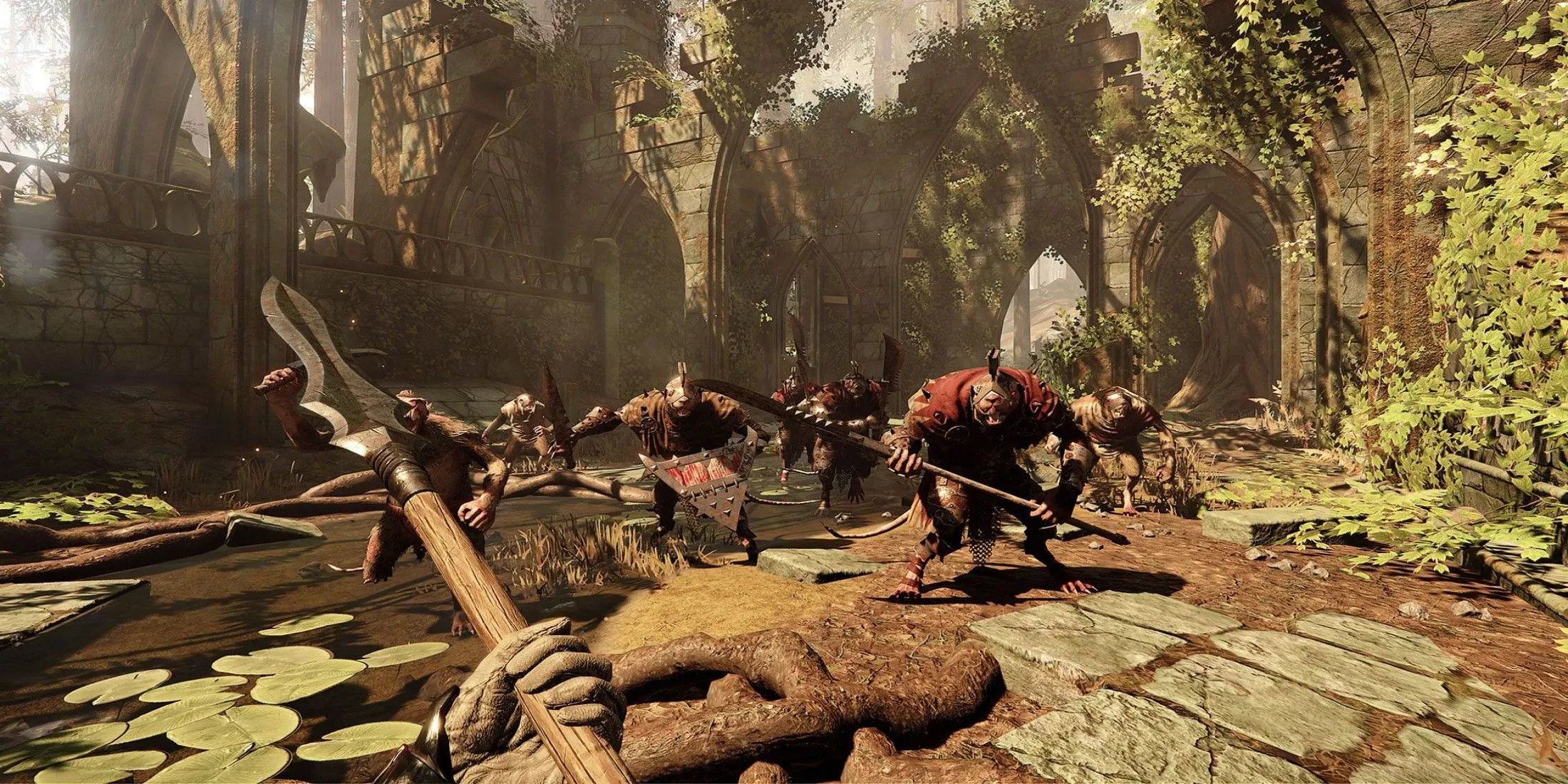 Các anh hùng trong Warhammer Vermintide 2 đối đầu với Skaven (lũ người chuột)