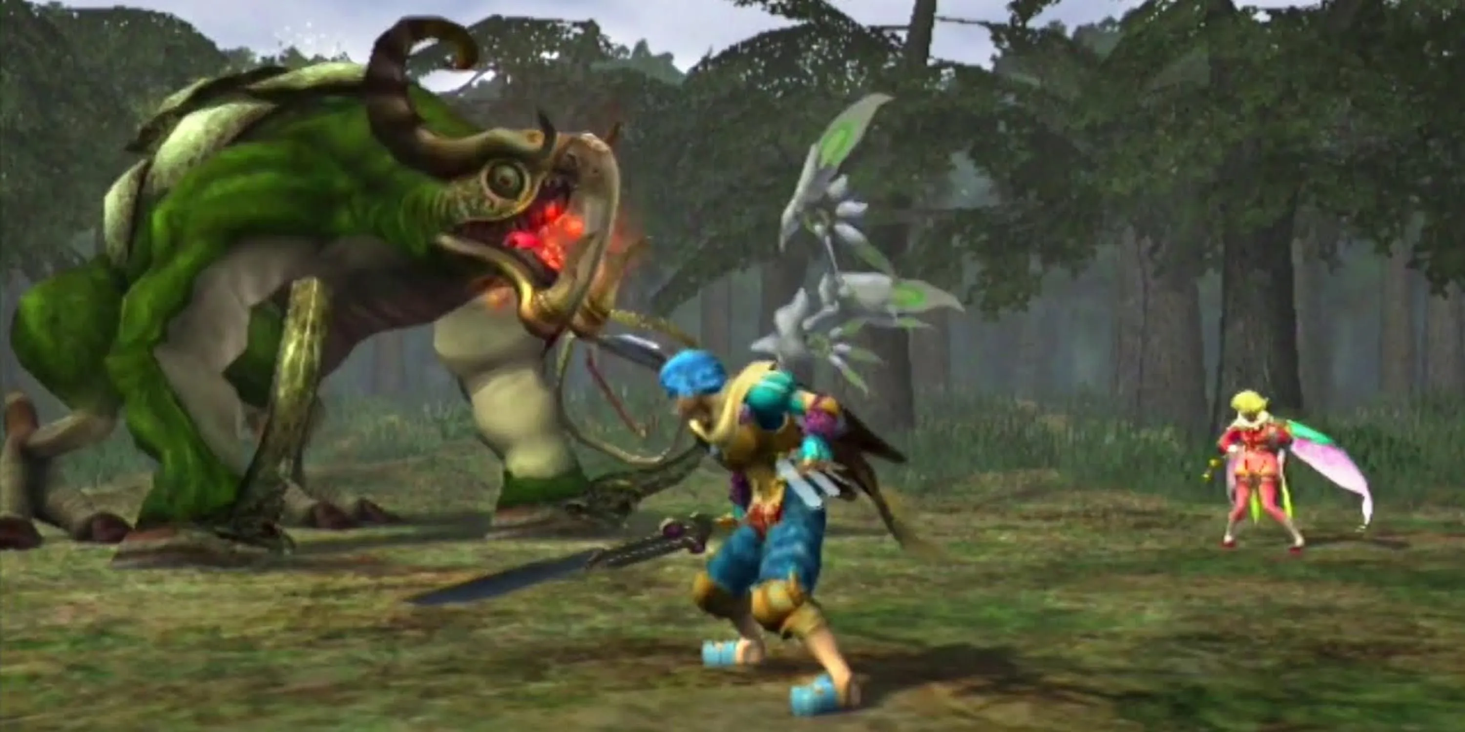 Cảnh chiến đấu ấn tượng trong Baten Kaitos: Eternal Wings and the Lost Ocean, thể hiện hệ thống Magnus card độc đáo và đồ họa tuyệt đẹp của tựa game RPG trên Nintendo GameCube
