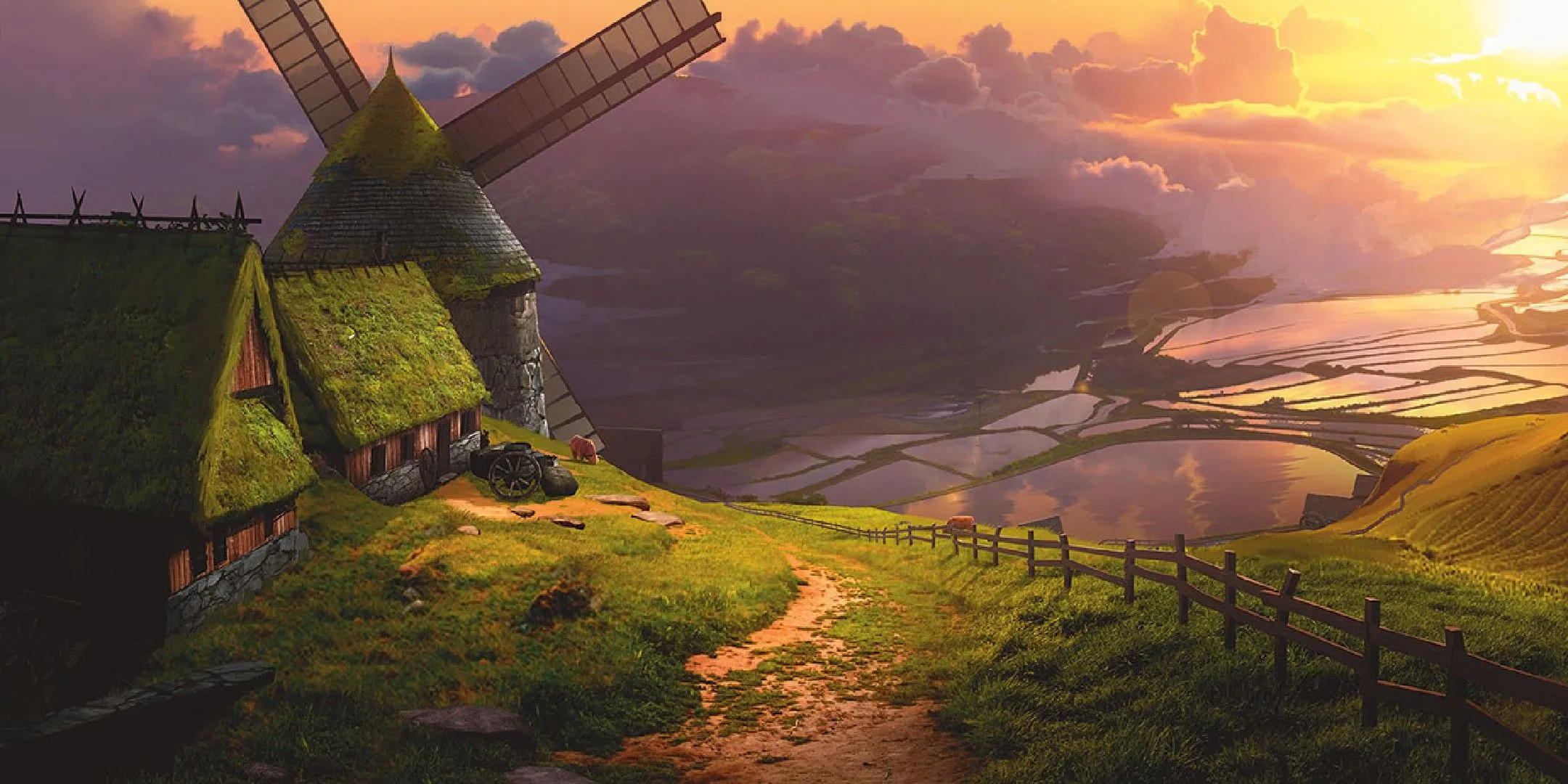 Cánh đồng xanh mướt với người nông dân, biểu tượng cho Background Farmer trong D&amp;D.