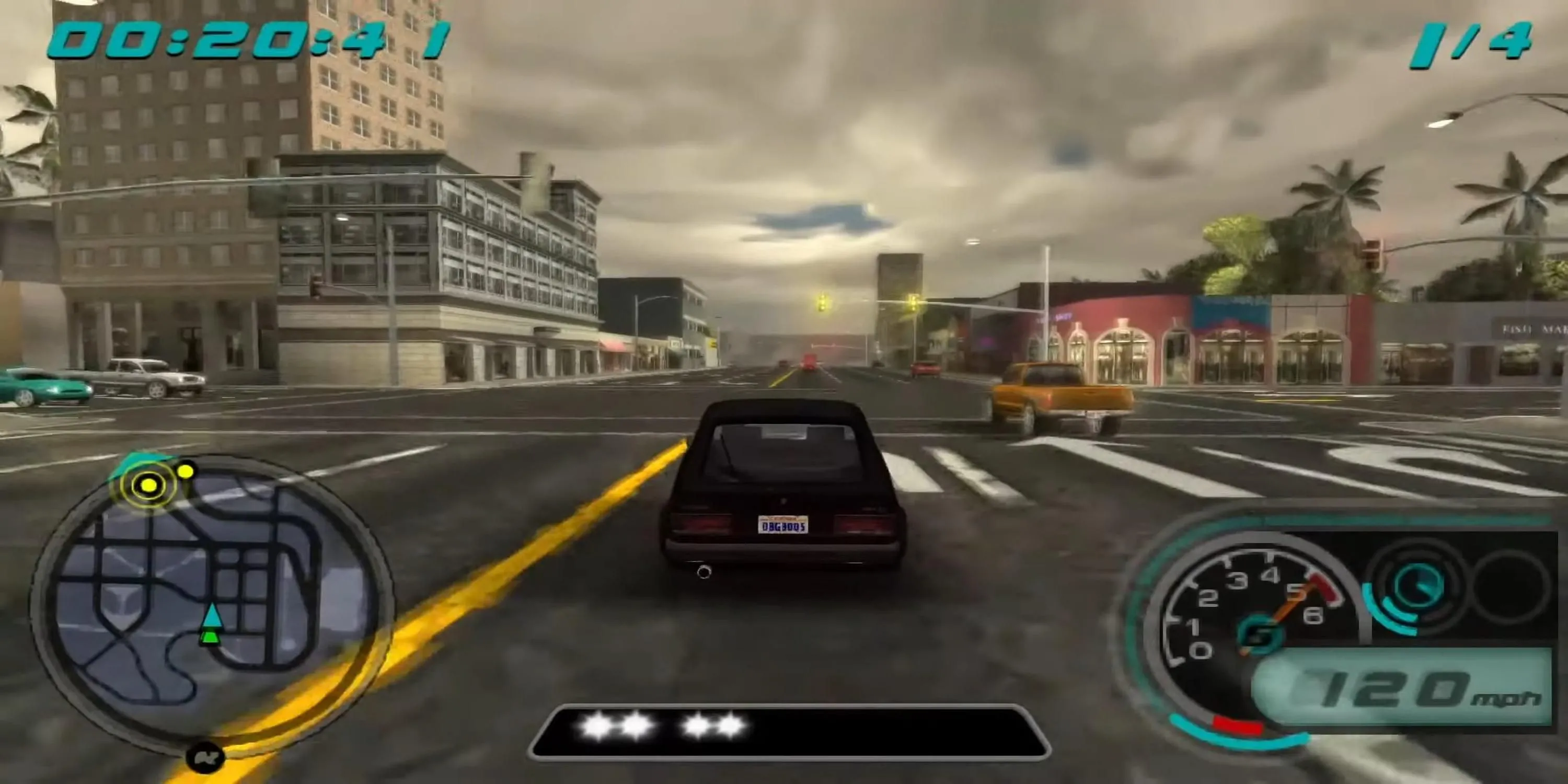 Cảnh đua xe đêm nảy lửa trong Midnight Club LA Remix trên PSP, chiếc xe đen lao vun vút qua đường phố Los Angeles