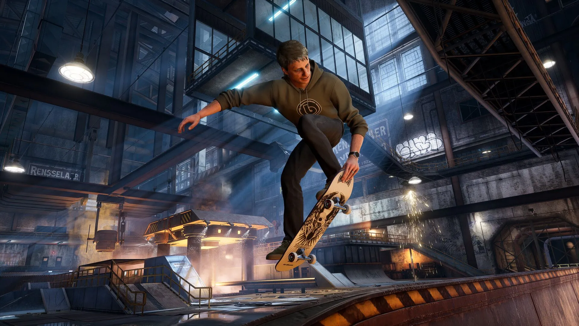Cảnh game Tony Hawk's Pro Skater 3 + 4 với nhân vật đang thực hiện trick Benihana giữa không trung, thể hiện sự tự do và tốc độ của bộ môn trượt ván đường phố.