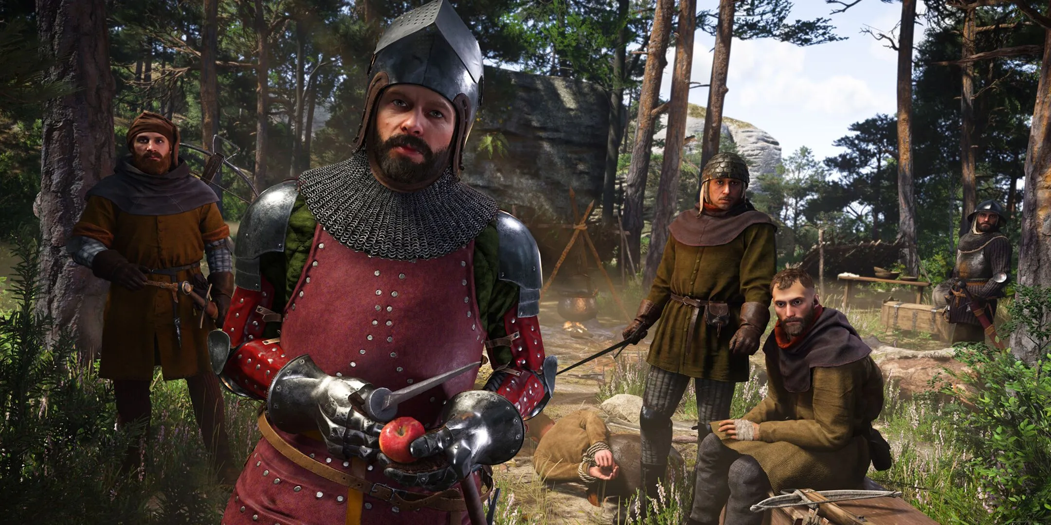 Cảnh trại cướp trong Kingdom Come: Deliverance 2, thể hiện sự nhàm chán của các nhiệm vụ quét sạch trại kẻ thù.