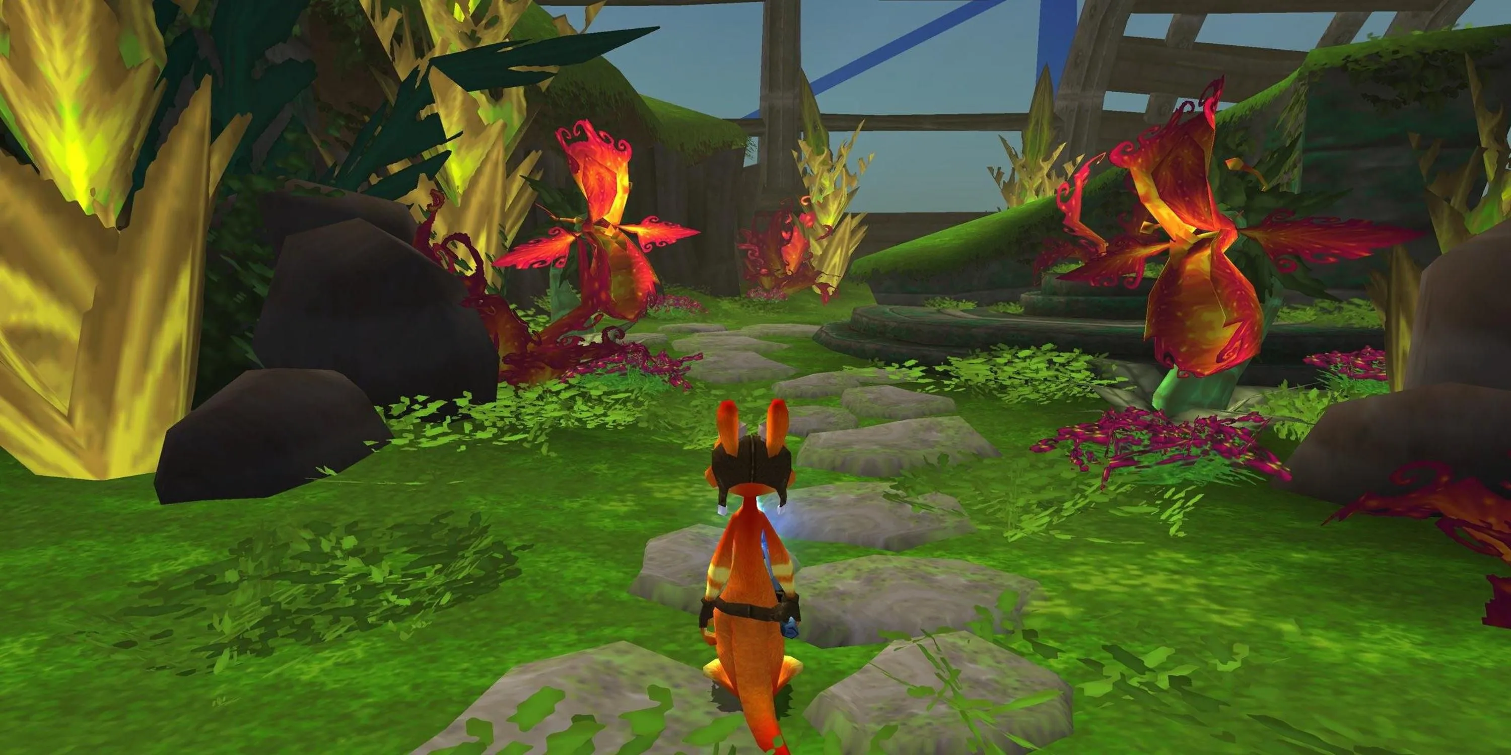 Daxter dũng mãnh giữa khung cảnh tươi xanh, sẵn sàng cho cuộc phiêu lưu trong Daxter trên PSP