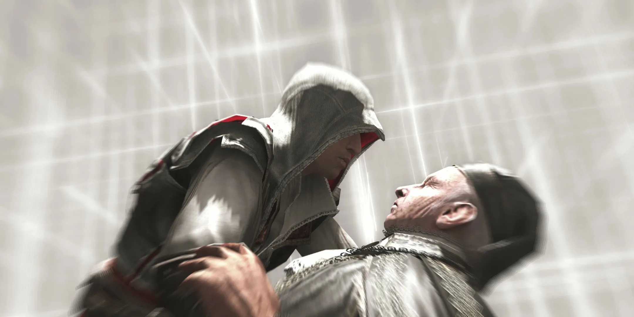 Ezio Auditore trong Assassin's Creed 2 đang đỡ Jacopo de' Pazzi trong hành lang ký ức