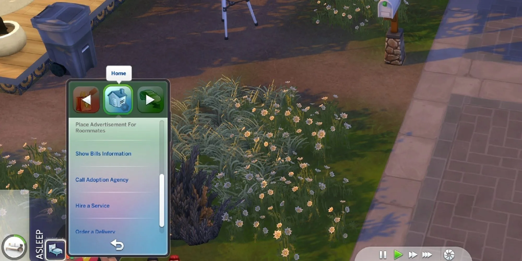 Giao diện điện thoại Sim với tùy chọn 'Pay Bills' để trả hóa đơn trong The Sims 4