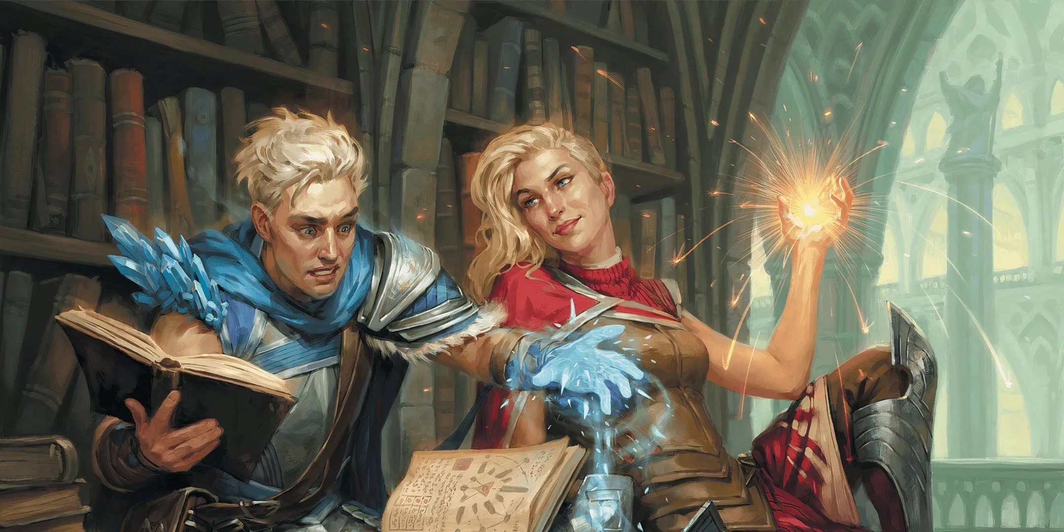 Hai sinh viên Strixhaven học bài, thể hiện năng lượng của Chaotic Good trong D&amp;D