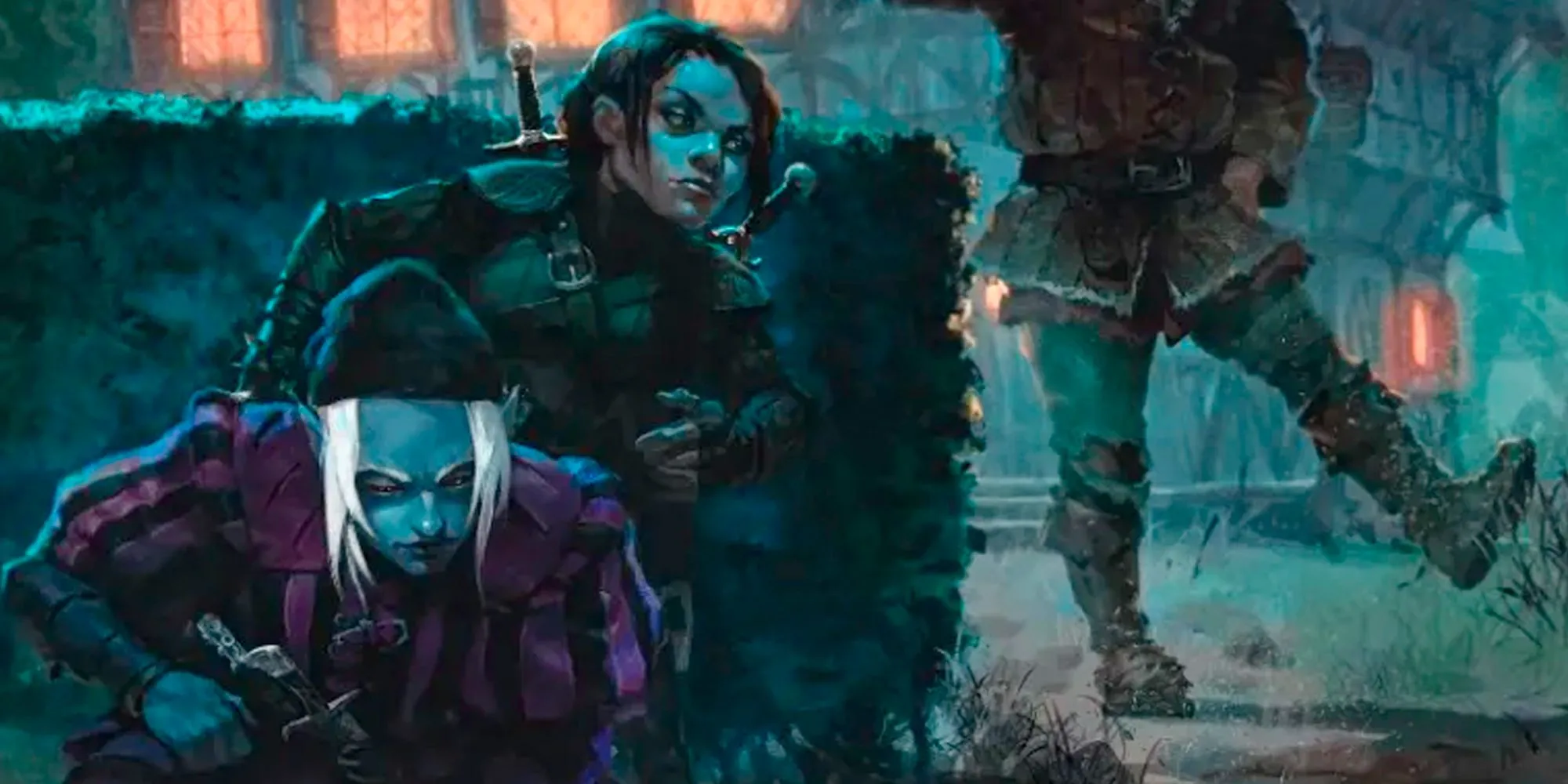 Hai tên trộm Rogue ẩn nấp sau giếng, làm rõ quy tắc ẩn nấp trong D&amp;D: cần có vật cản để che giấu