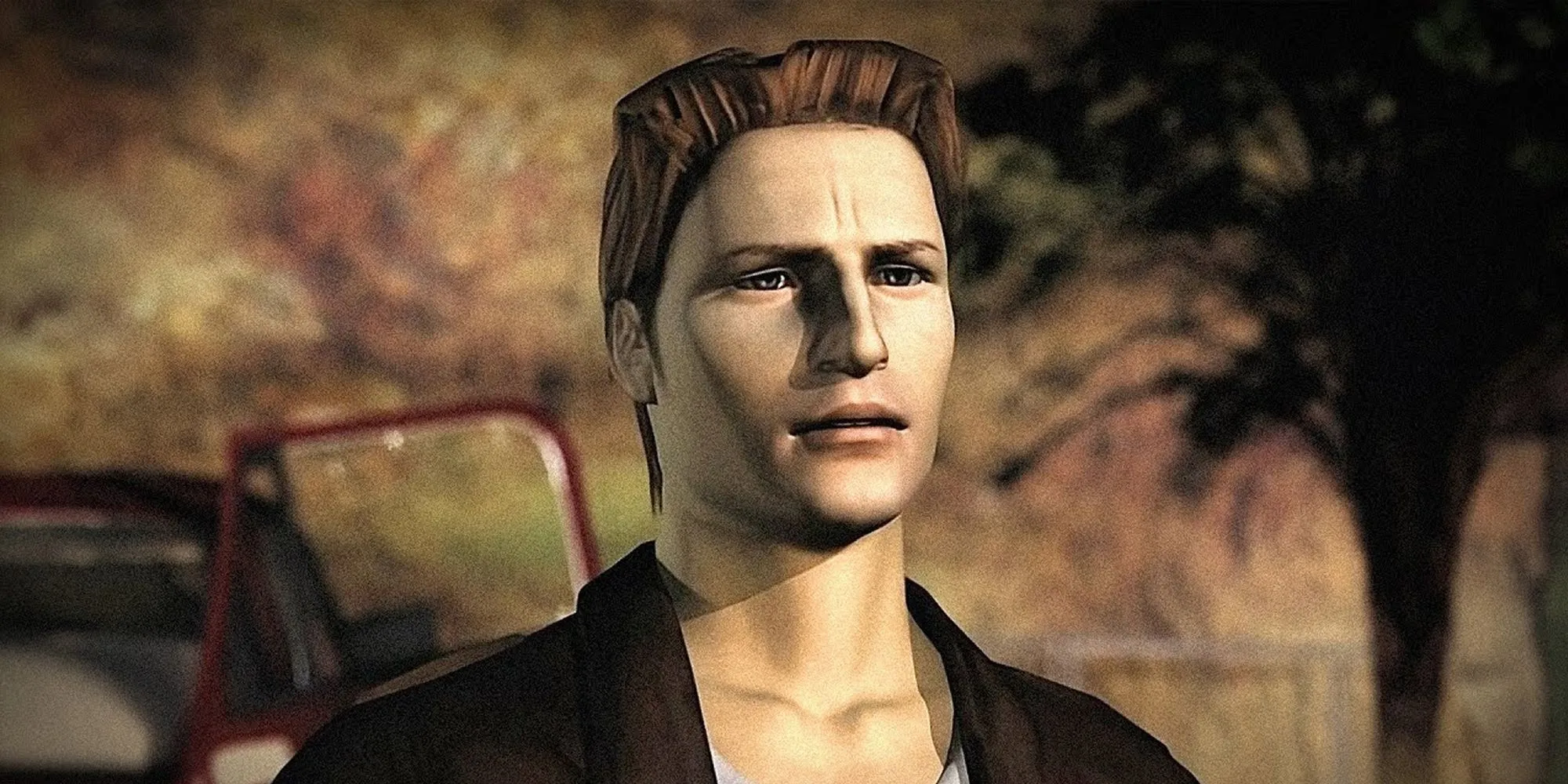 Harry Mason đứng cạnh xe của mình trong Silent Hill phần đầu tiên