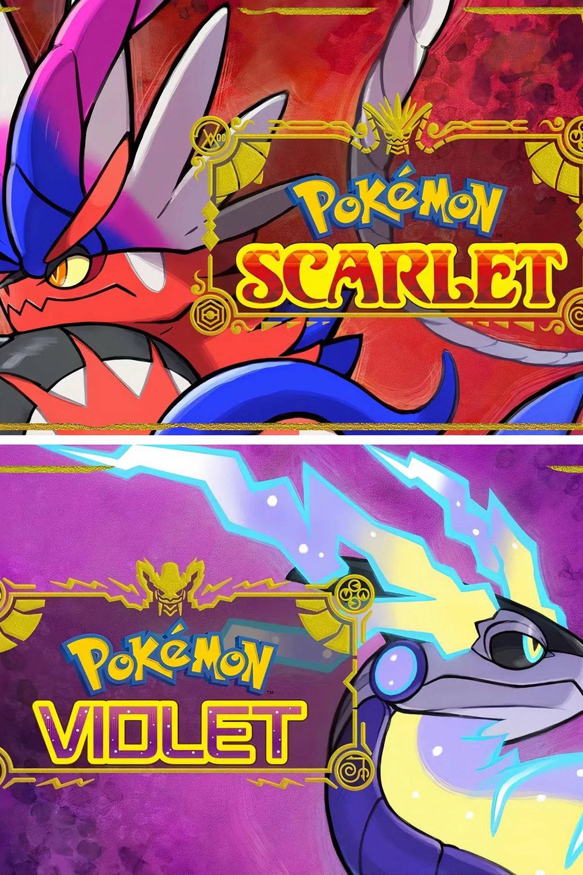 Hình ảnh bìa game Pokemon Scarlet và Violet, thể hiện đồ họa 3D và yếu tố thế giới mở của series