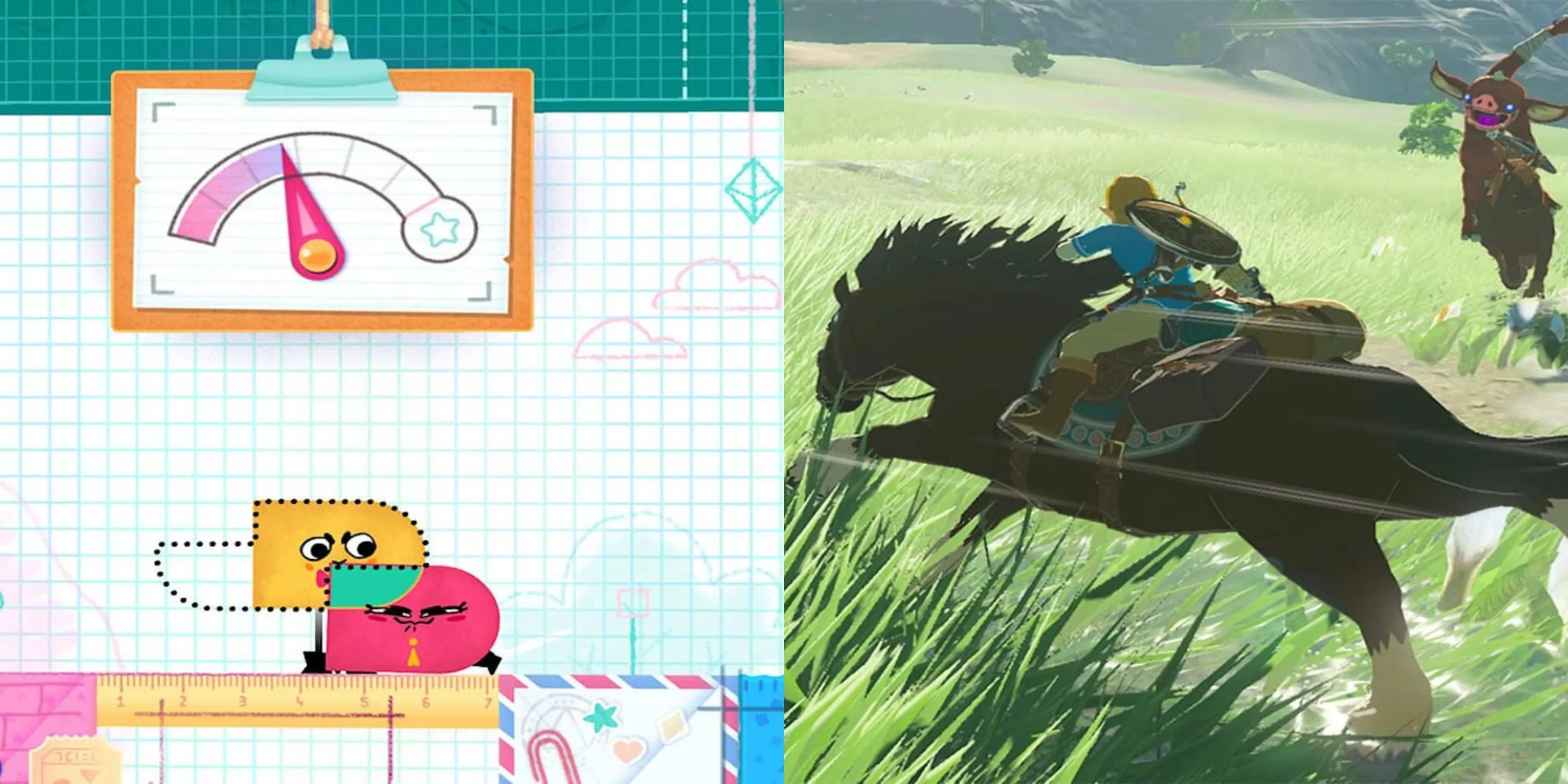 Hình ảnh minh họa các tựa game đình đám của Nintendo Switch, như Snipperclips và Breath of the Wild, thể hiện sự đa dạng và thành công của hệ máy này.