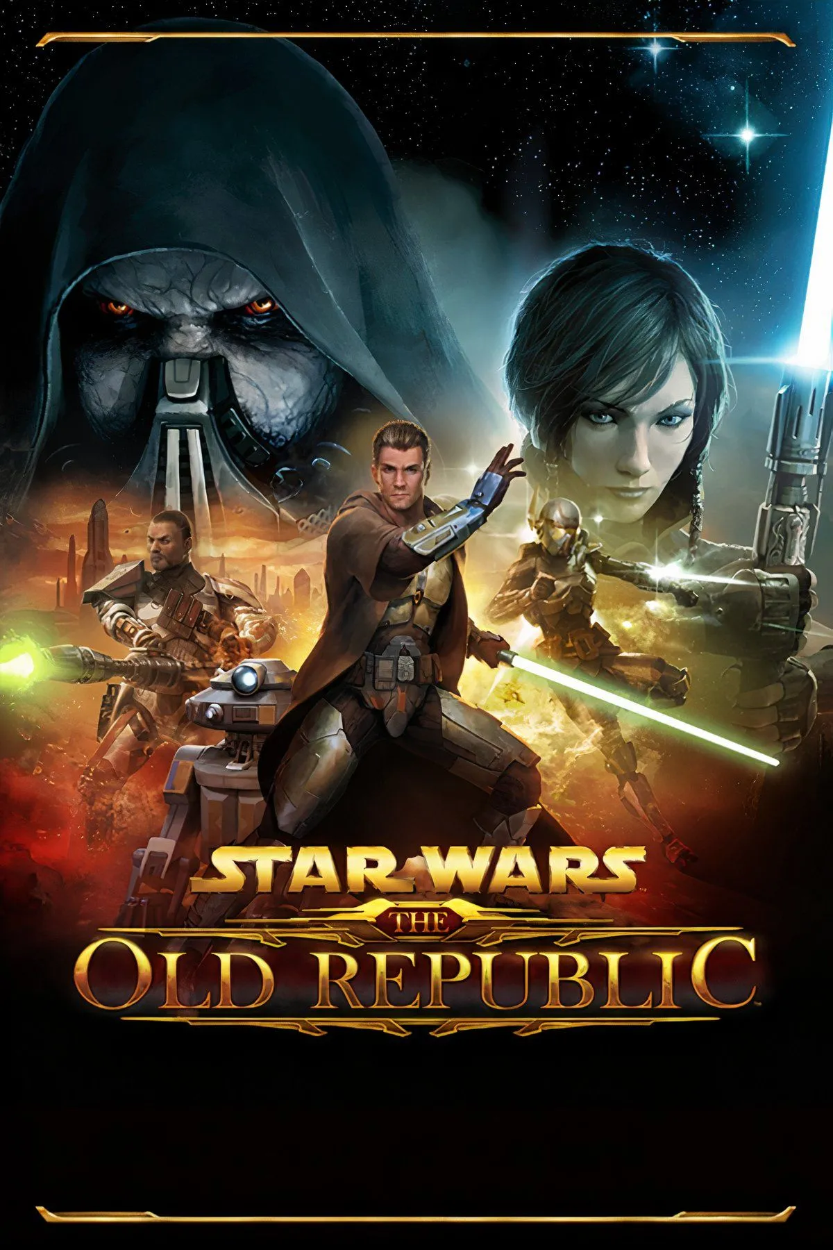 Hình ảnh nhân vật sử dụng Lightsaber trong Star Wars The Old Republic, thể hiện bối cảnh không gian và phong cách chiến đấu đậm chất Star Wars