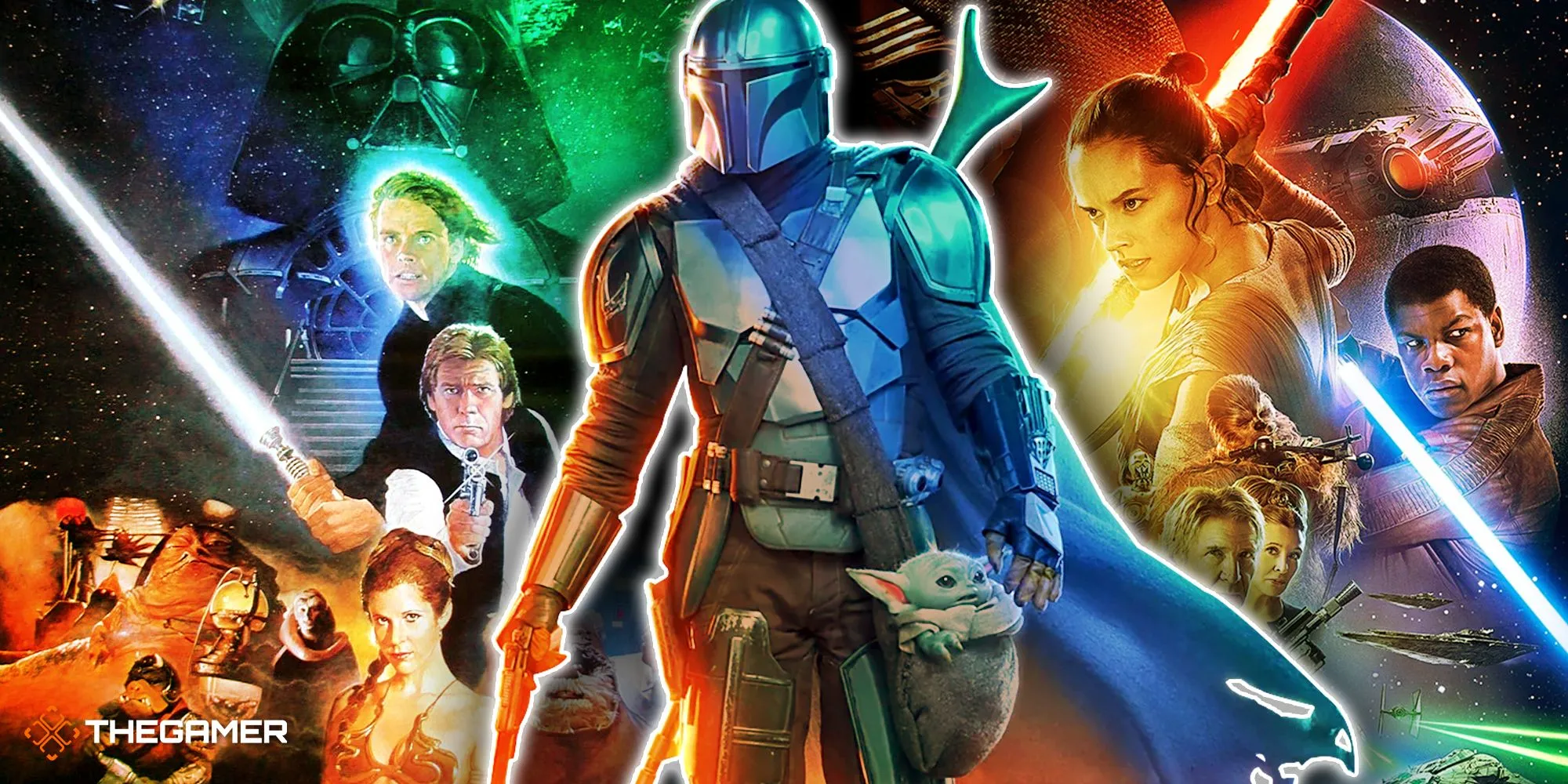 Hình ảnh poster từ các bộ phim và series trong vũ trụ Star Wars.