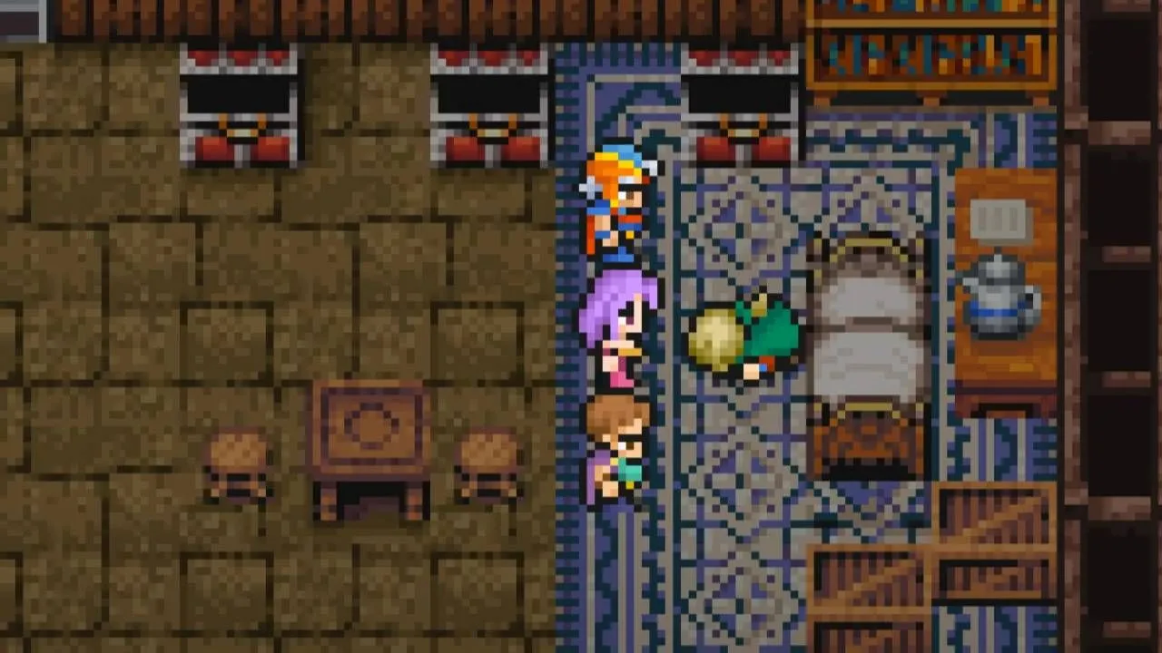 Hoàng tử Scott hấp hối bên giường trong Final Fantasy 2, trao lại Map Ring quan trọng.