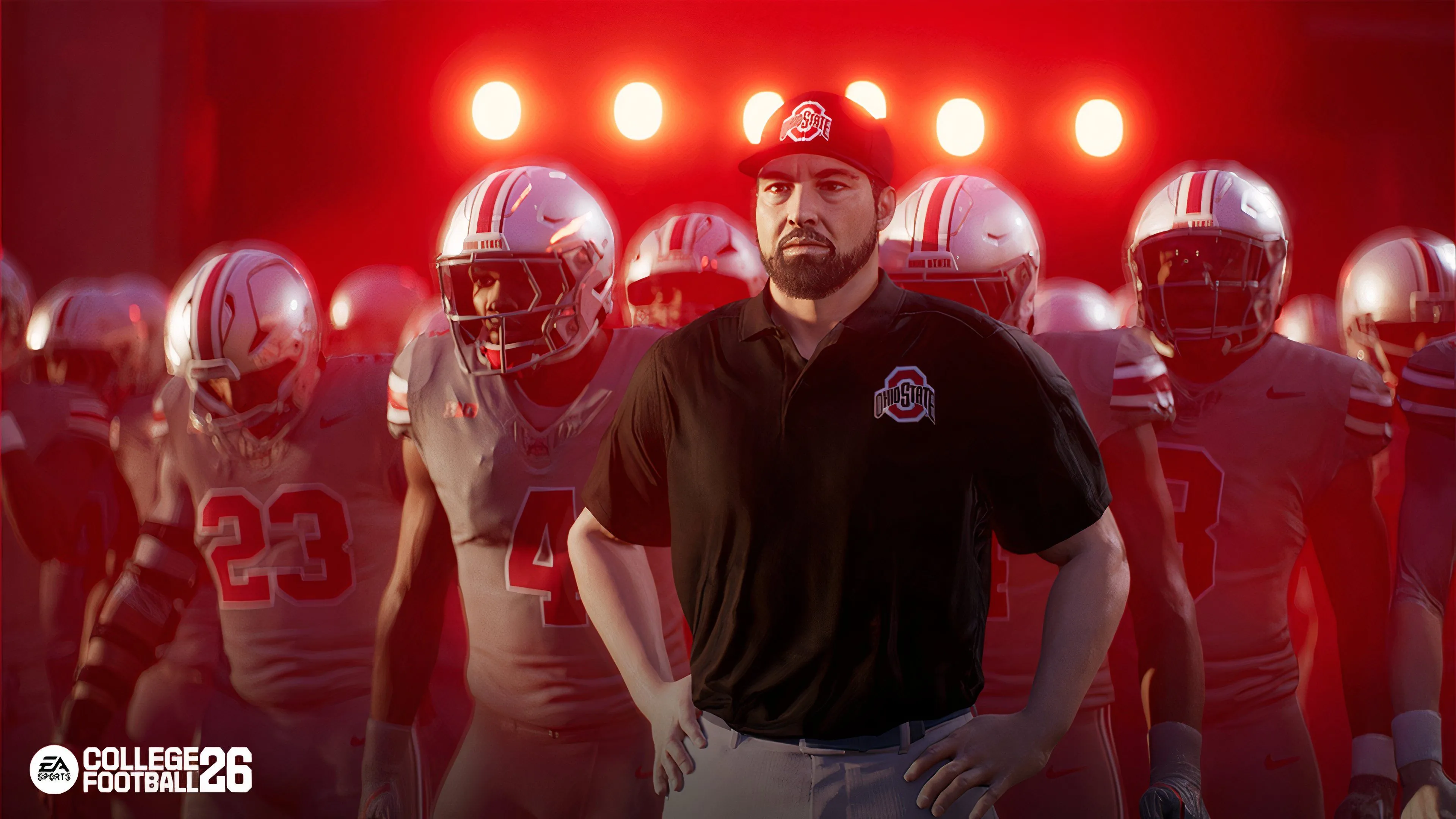 Huấn luyện viên Ryan Day đang đứng chỉ đạo trong một trận đấu căng thẳng của College Football 26