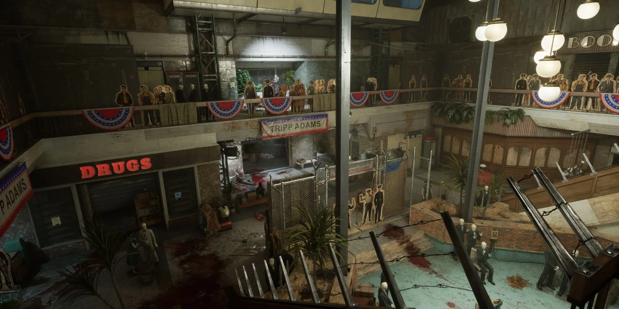 khung cảnh u ám, đổ nát của trung tâm thương mại trong The Outlast Trials Season 4