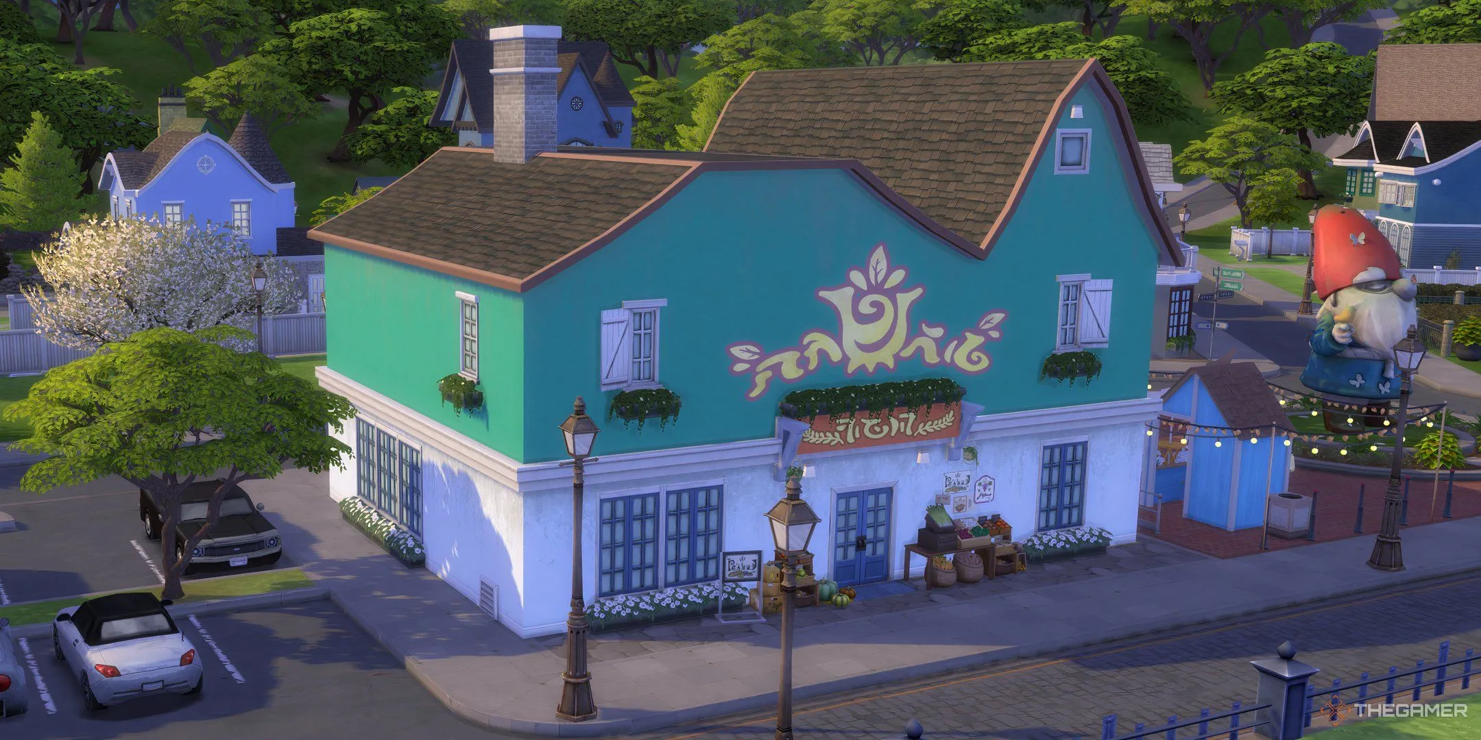 Mặt tiền cửa hàng tạp hóa ở khu Coast of Adhmor trong The Sims 4 Enchanted By Nature.