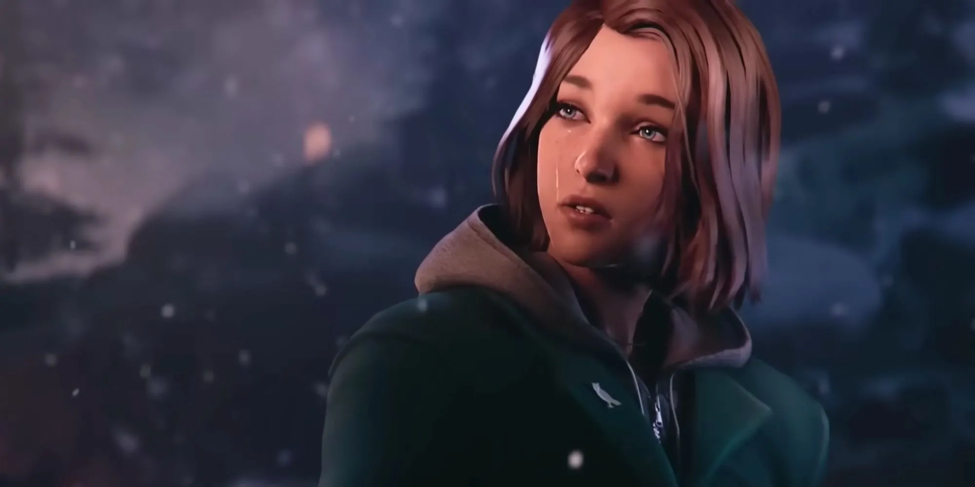 Max Caulfield lo lắng đứng nhìn vào hiện trường án mạng của Safi trong Life Is Strange: Double Exposure, ánh đèn mờ ảo chiếu rọi không gian