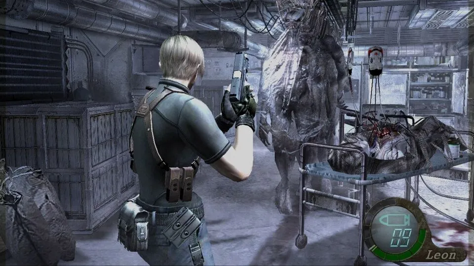 Một cảnh chiến đấu trong Resident Evil 4 HD, Leon đối mặt với đám đông