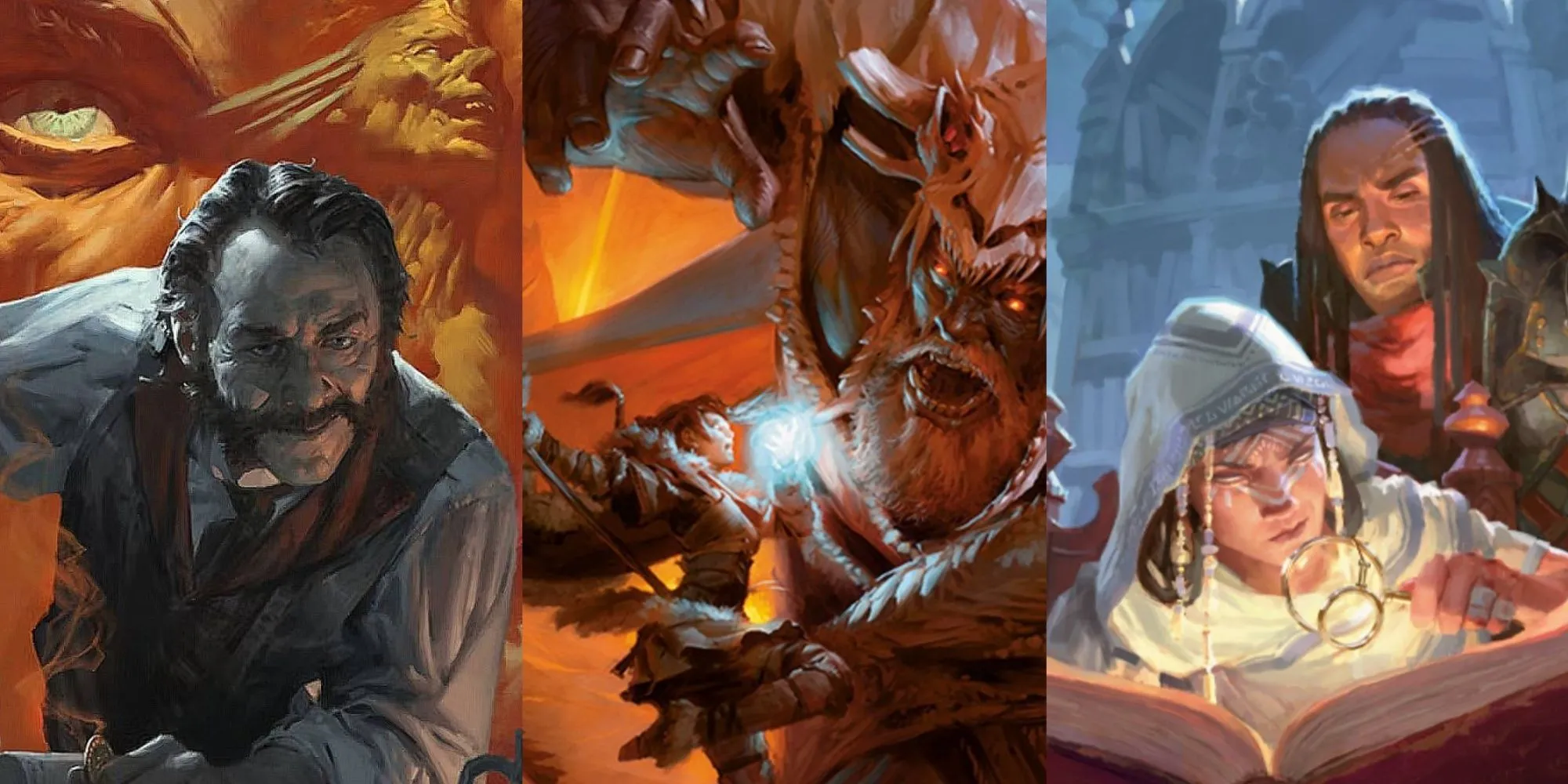 Một DM đang hướng dẫn người chơi mới bắt đầu cuộc phiêu lưu Dungeons & Dragons với sách Player's Handbook và khung cảnh Yawning Portal.