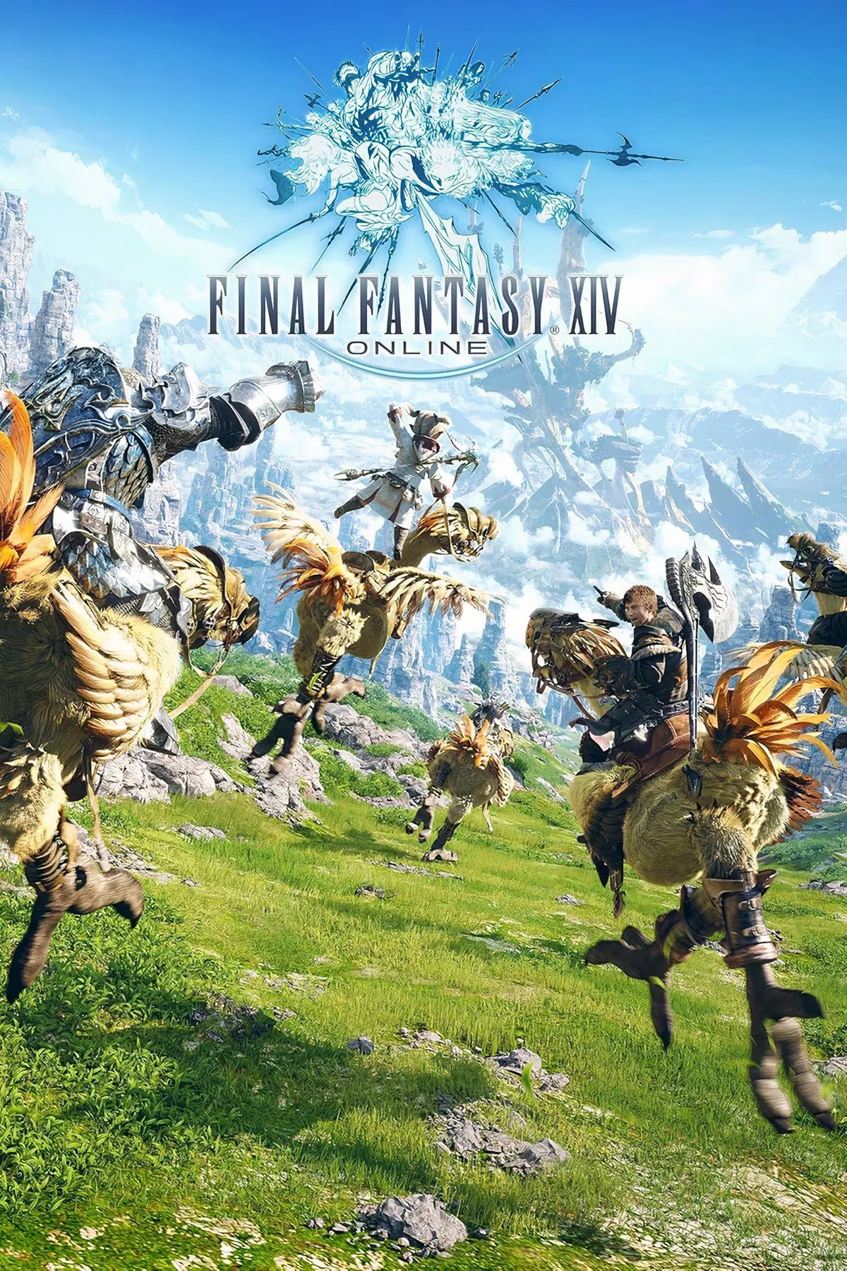 Nghệ thuật bìa game Final Fantasy XIV với các nhân vật đặc trưng trong thế giới giả tưởng
