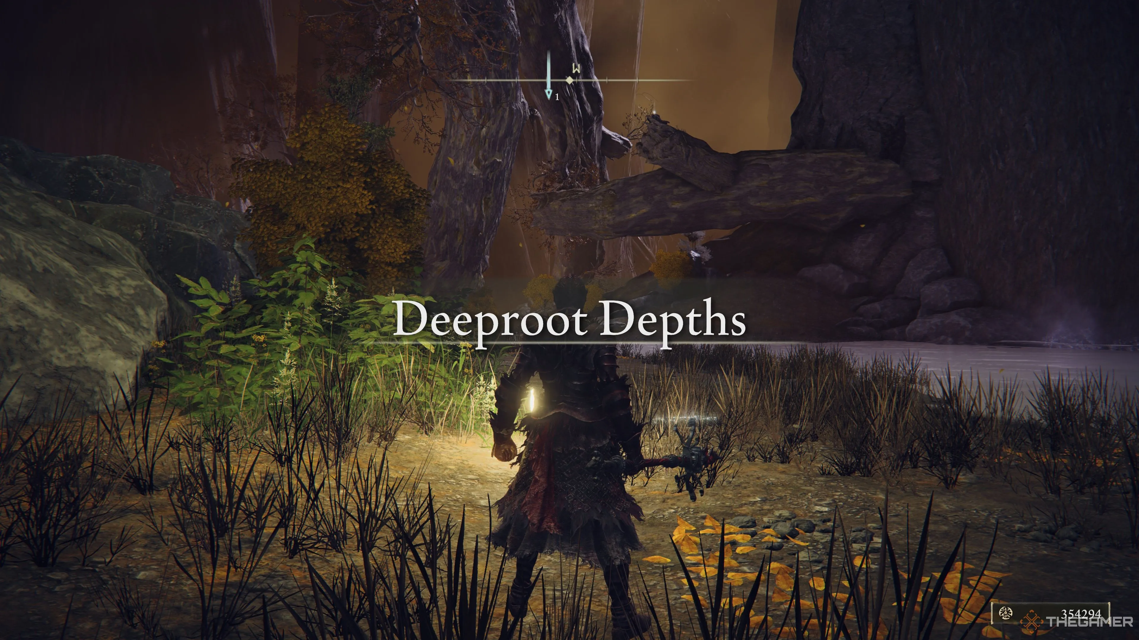 Người chơi đứng trong khu vực Deeproot Depths, Elden Ring, nơi có lối đi bí mật