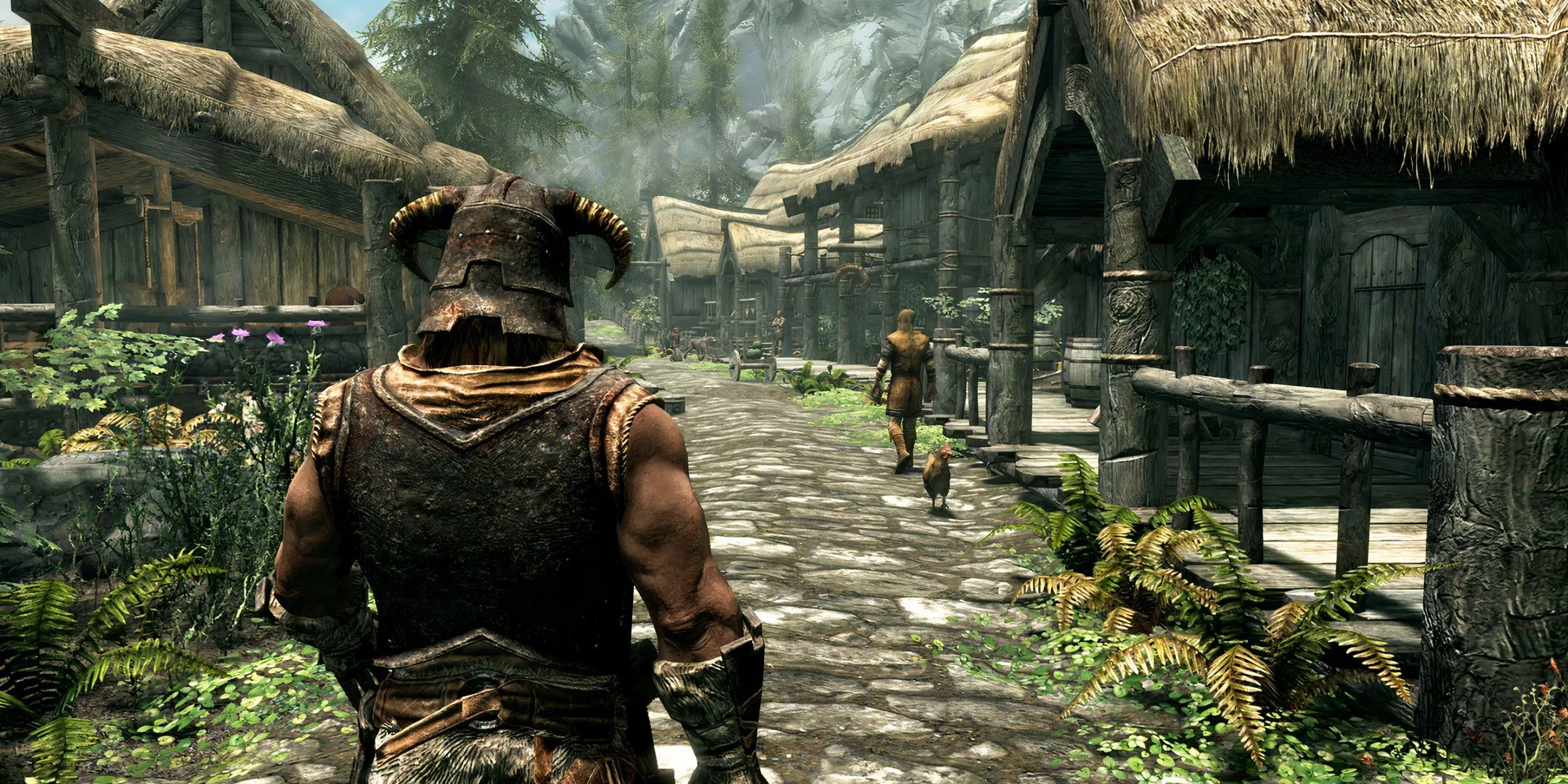 Nhân vật chính khám phá một thị trấn rộng lớn trong thế giới Skyrim.