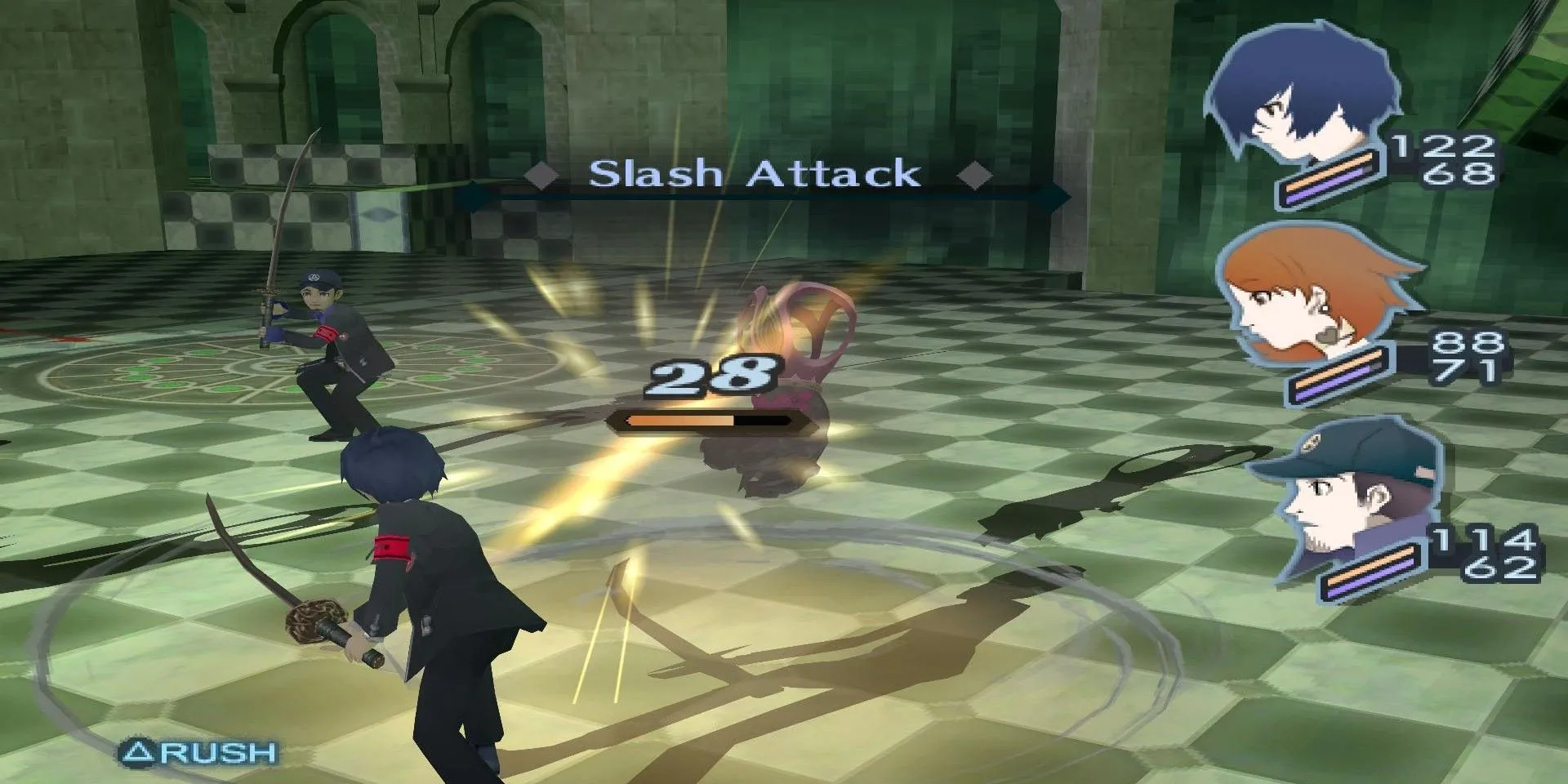 Nhân vật chính tấn công kẻ thù trong Persona 3 FES, bản mở rộng của Persona 3