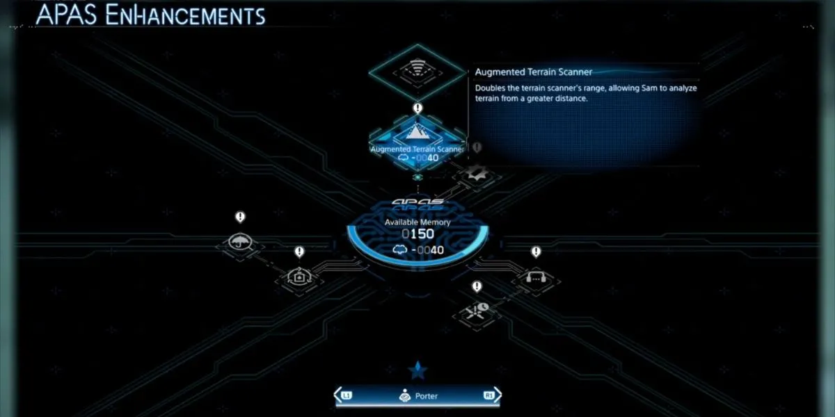 Odradek với tầm quét mở rộng nhờ kỹ năng Augmented Terrain Scanner trong Death Stranding 2