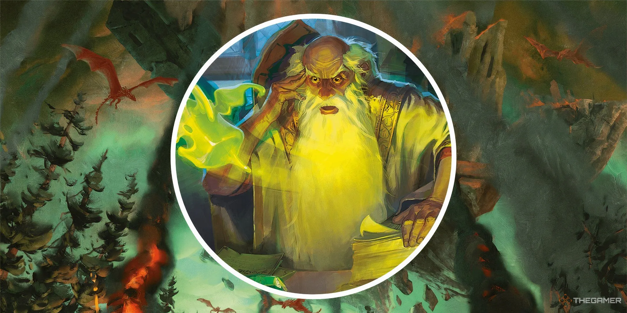 Pháp sư cấp cao sử dụng ma thuật với pháo đài đổ nát trong thế giới Dungeons & Dragons.