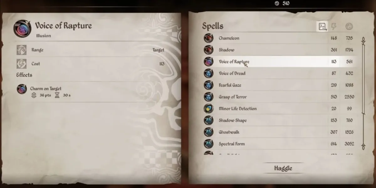 Phép thuật Voice of Rapture trong Oblivion Remastered, tác động đến thái độ NPC, gợi lên khả năng đàm phán và xoa dịu.