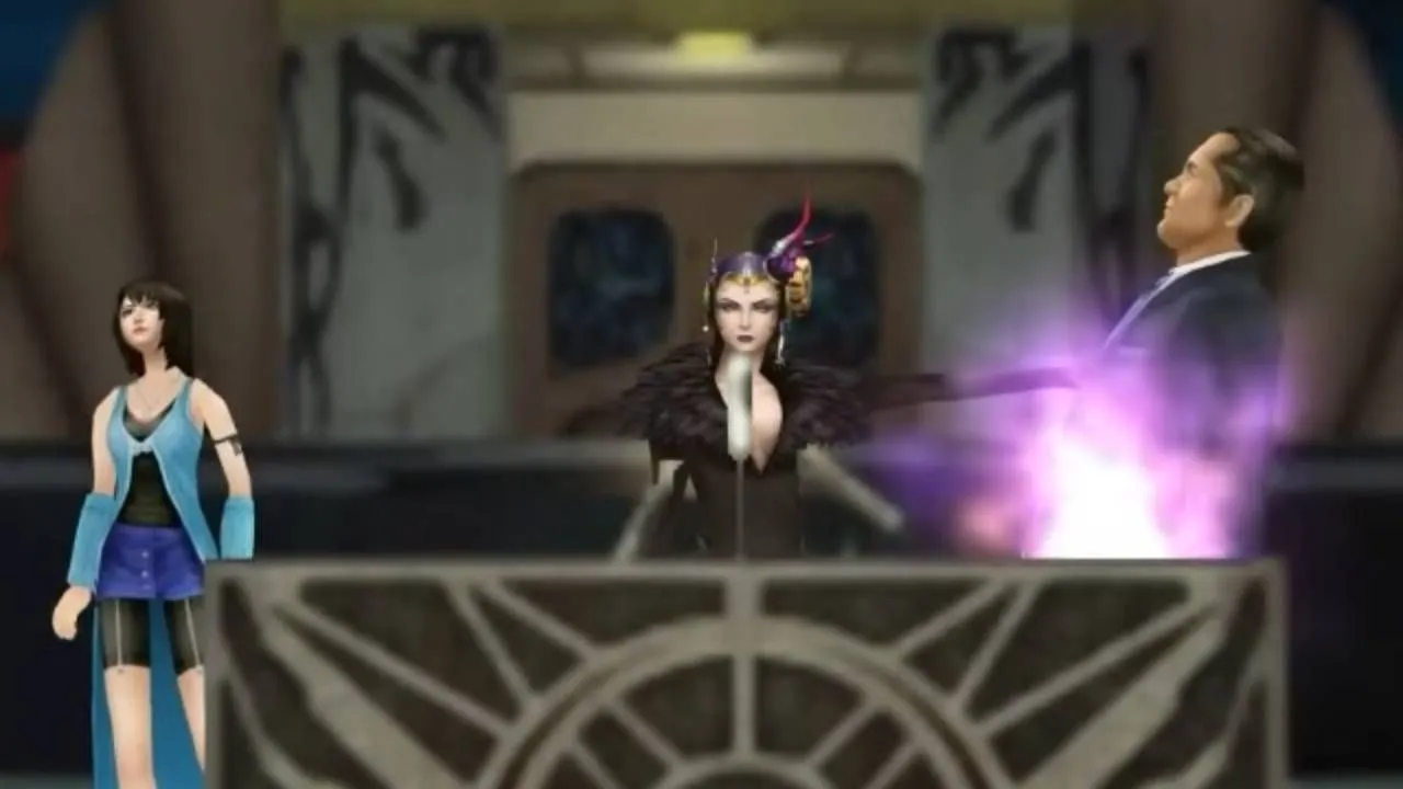 Phù thủy Edea ám sát Tổng thống Vinzer Deling trong Final Fantasy 8, mở đầu cho sự kiện lớn.