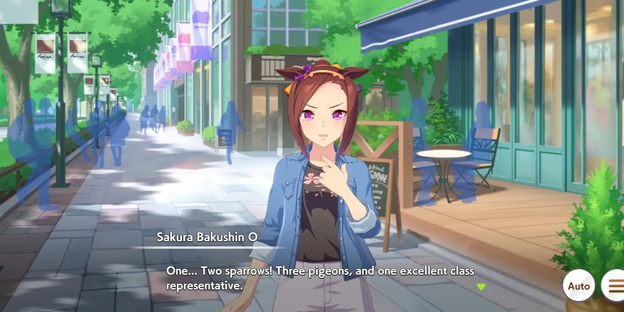 Sakura Bakushin O trong trang phục học sinh, thể hiện sự mạnh mẽ và quyết tâm của một 'nữ lớp trưởng' chuyên về chạy nước rút.