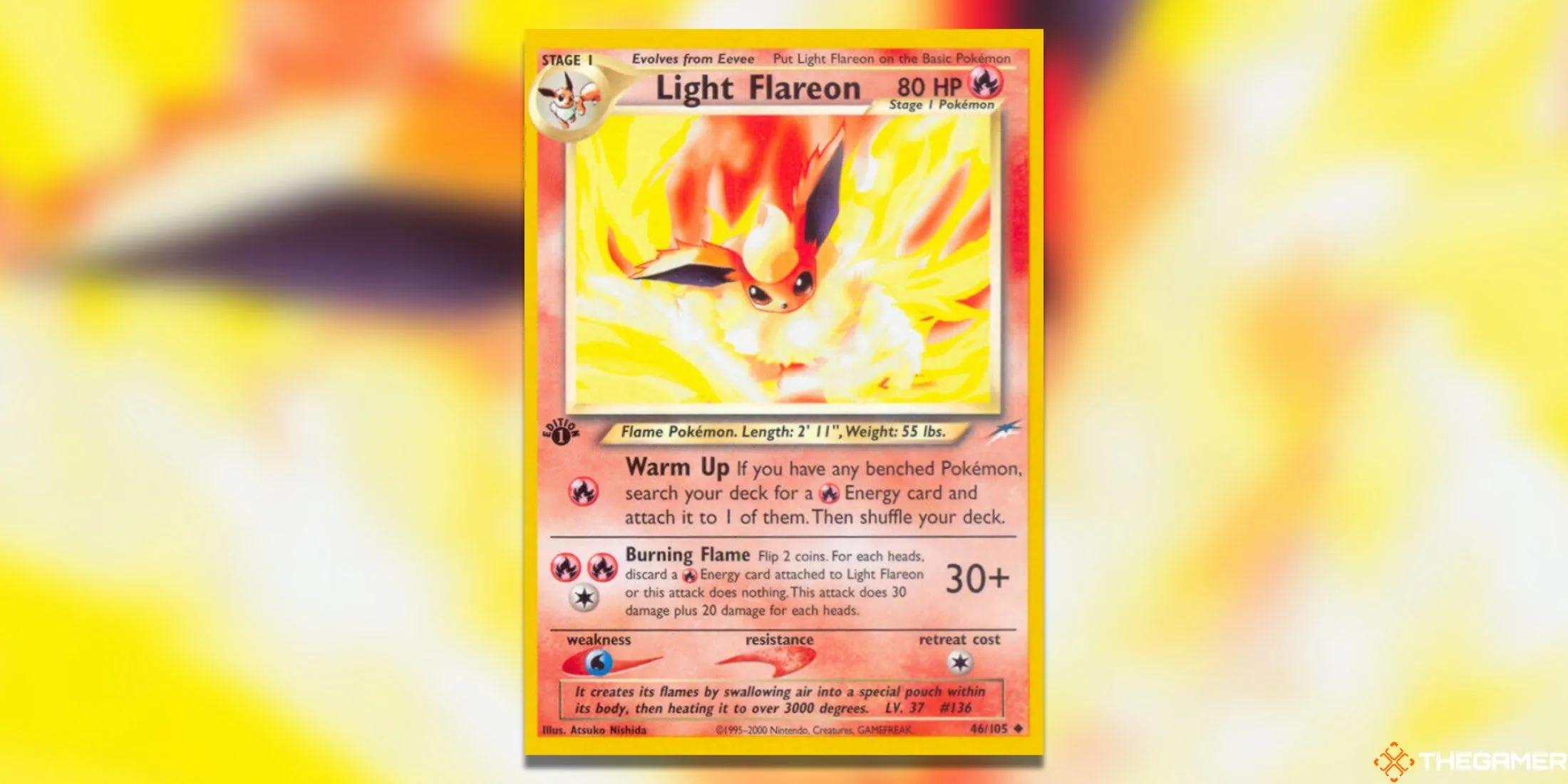 Thẻ bài Light Flareon từ bộ Neo Destiny trong Pokemon TCG với artwork rực rỡ