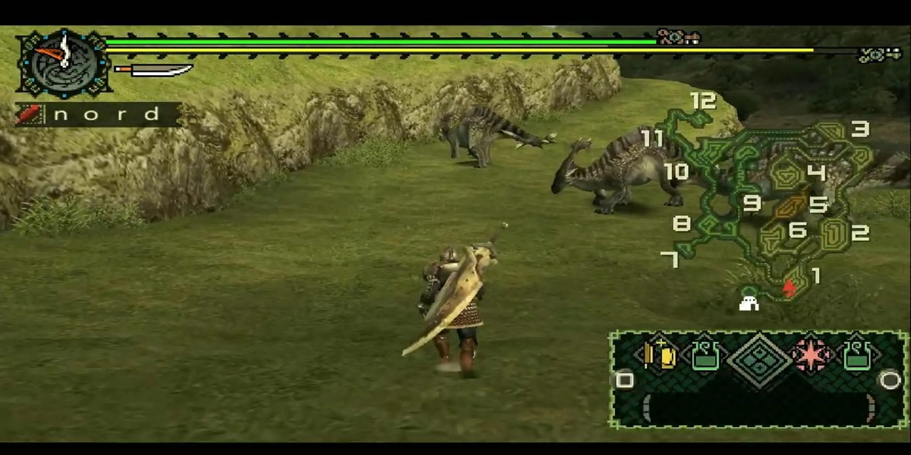 Thợ săn đang khám phá thế giới hoang dã, chuẩn bị cho cuộc săn quái vật trong Monster Hunter Freedom Unite trên PSP