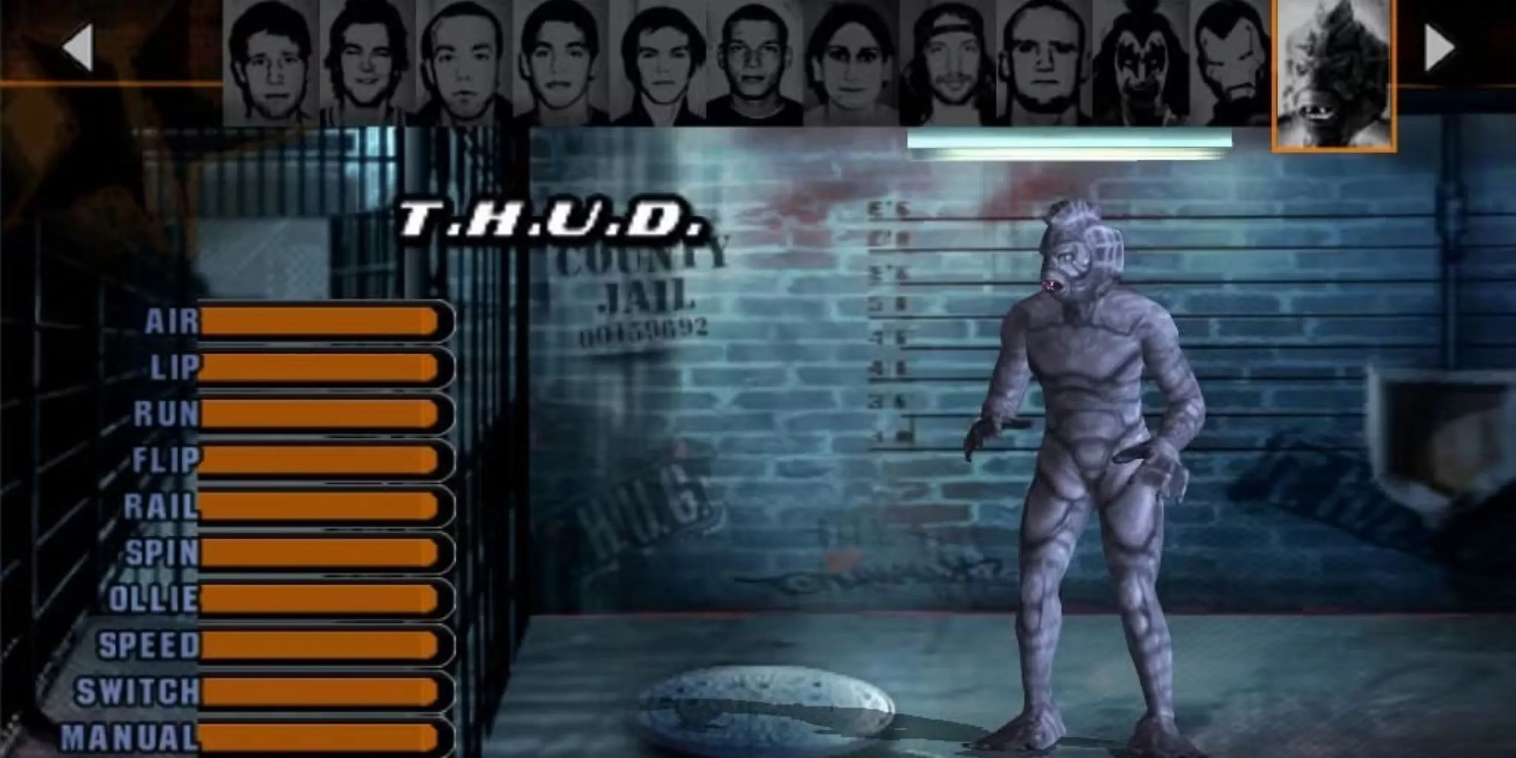 T.H.U.D., quái vật cá kỳ lạ, trên màn hình chọn nhân vật trong Tony Hawk's Underground.