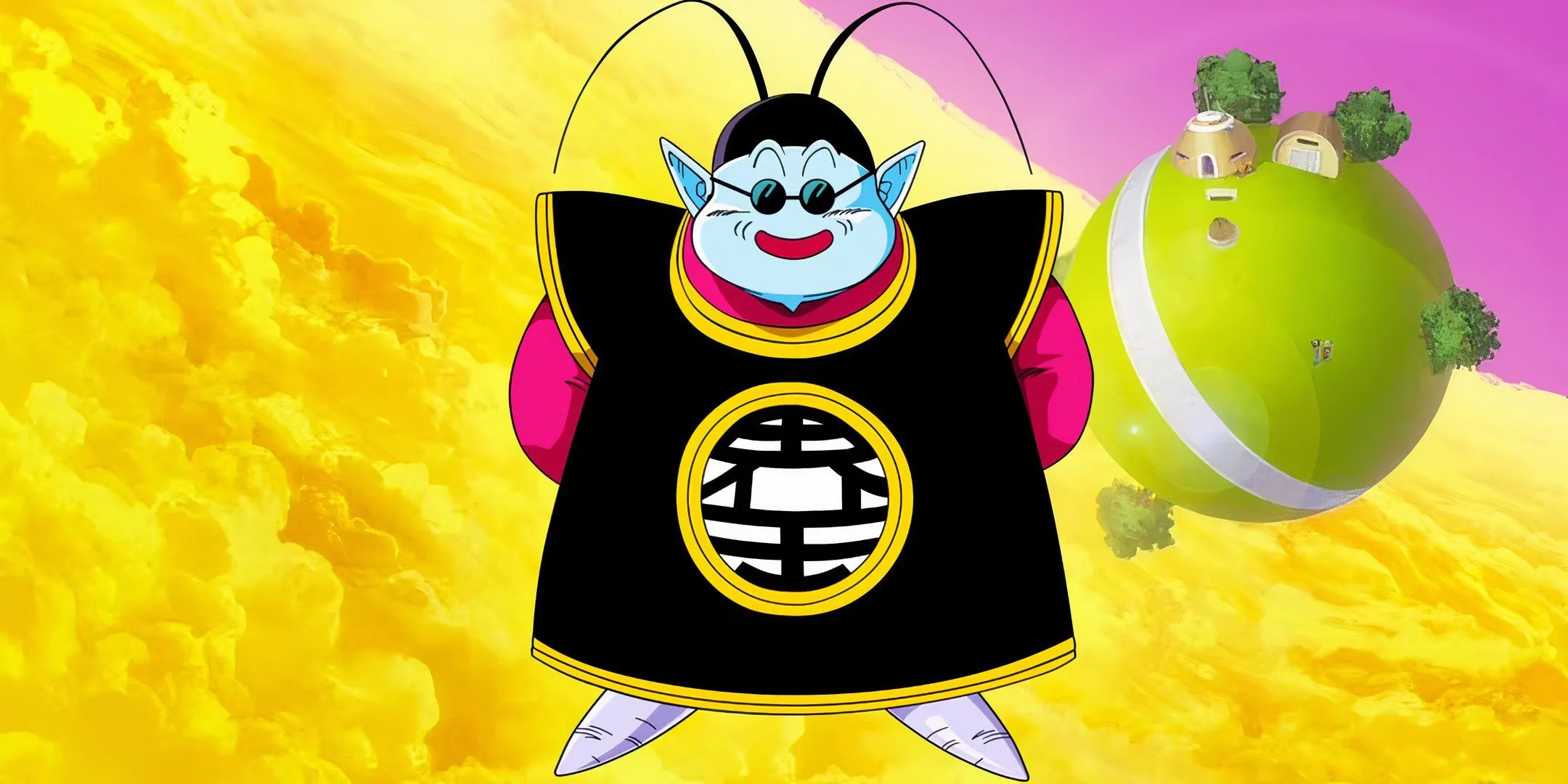 Thượng Đế King Kai mỉm cười trước hành tinh nhỏ bé của mình trong Dragon Ball Z.