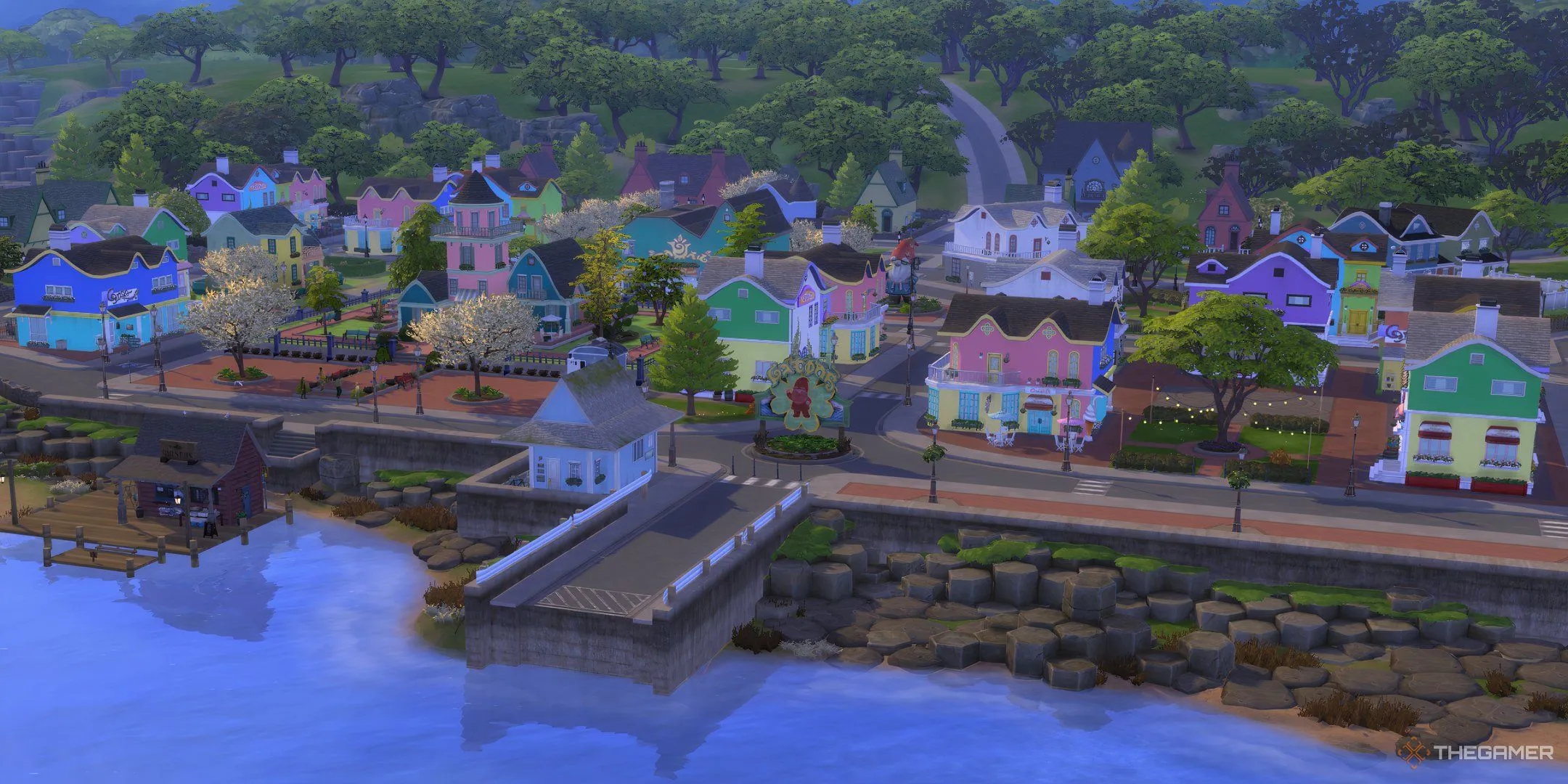 Toàn cảnh khu vực Coast of Adhmor rực rỡ dưới ánh nắng trong The Sims 4 Enchanted By Nature.