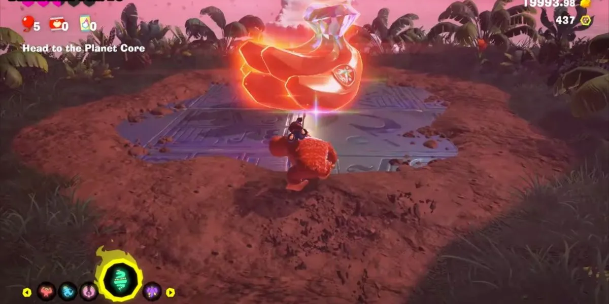 Viên Banandium Gem màu xanh biếc phát sáng rực rỡ, sẵn sàng tiếp thêm năng lượng Bananergy cho Donkey Kong trong cuộc phiêu lưu.