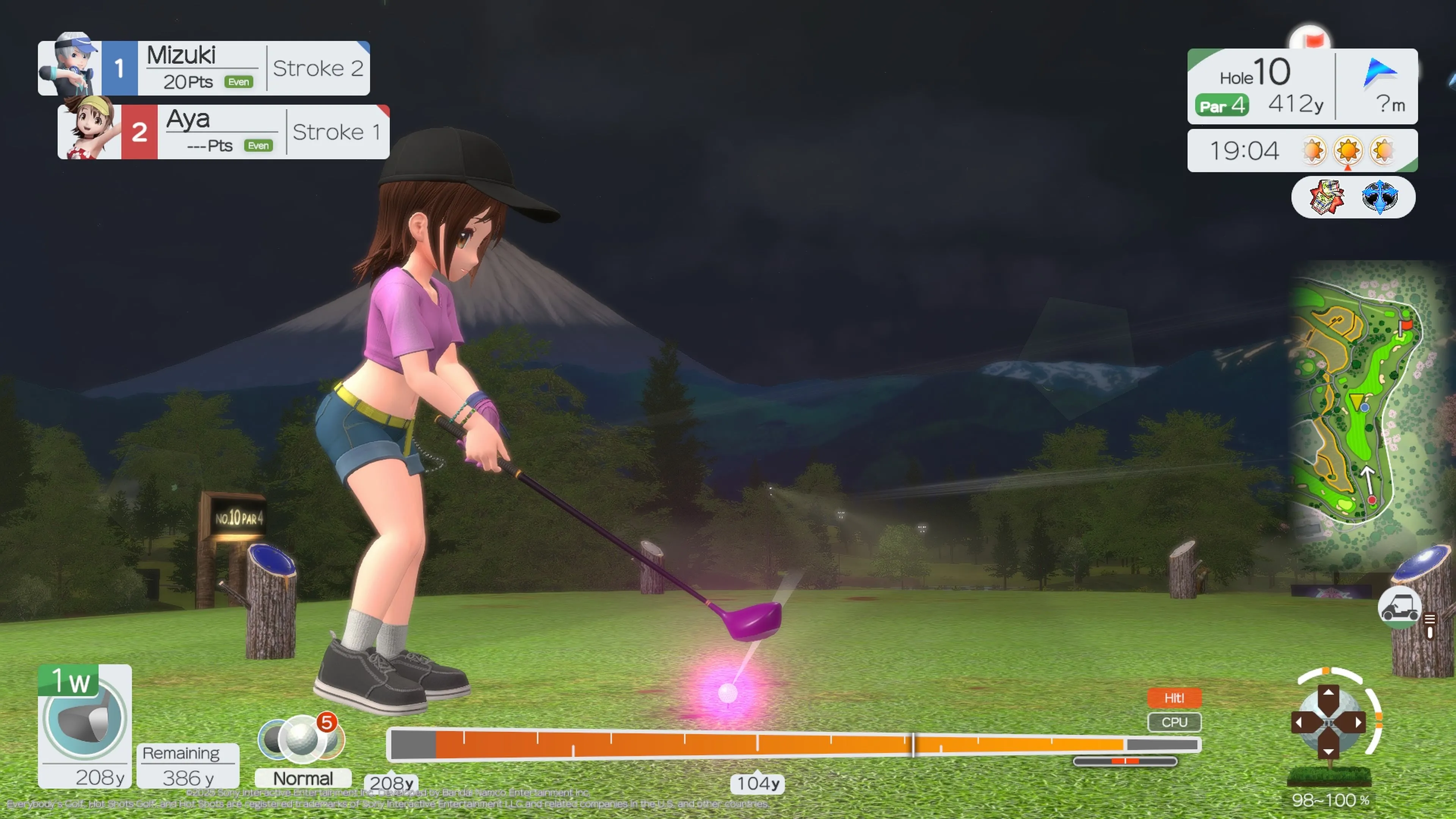 Hình ảnh một cảnh chơi trong Everybody's Golf Hot Shots, phản ánh sự thiếu đa dạng về sân golf và nhân vật ở giai đoạn đầu game.
