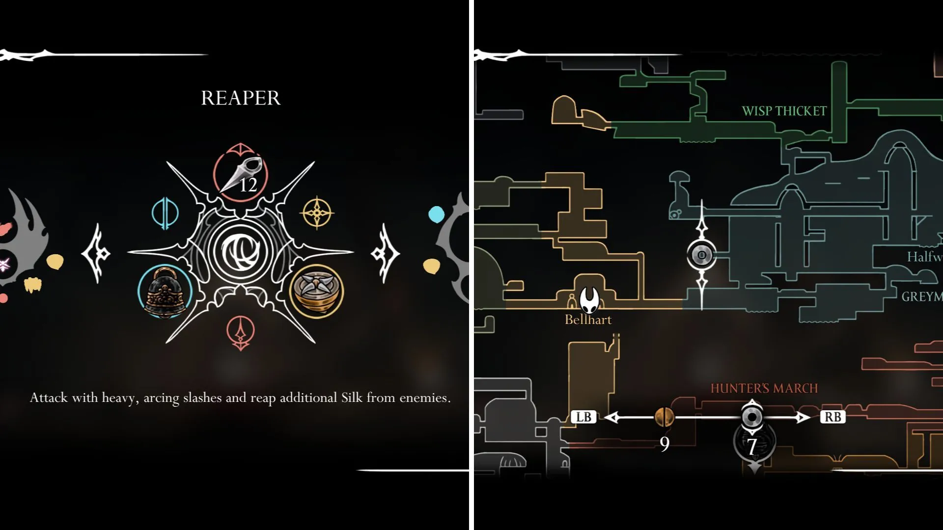 Hornet sử dụng Reaper Crest, với đòn tấn công chậm và uy lực trong Hollow Knight Silksong