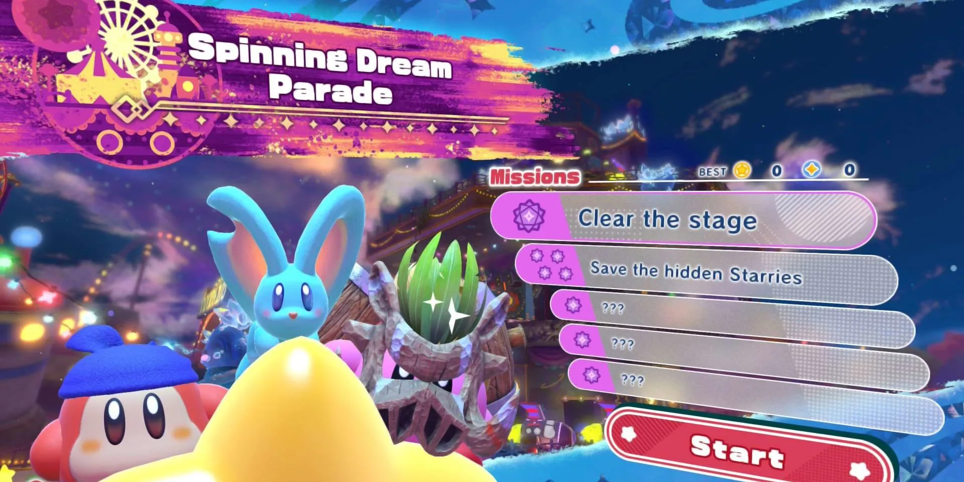 Màn hình mục tiêu nhiệm vụ ẩn trong Kirby Star-Crossed World, thách thức người chơi khám phá mọi ngóc ngách