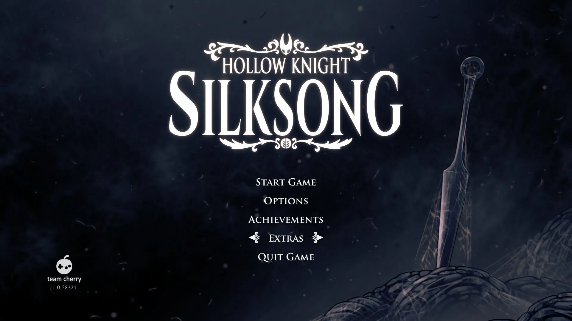 Màn hình tiêu đề Hollow Knight Silksong sau khi hoàn thành game, gợi cảm giác về một hành trình đã kết thúc