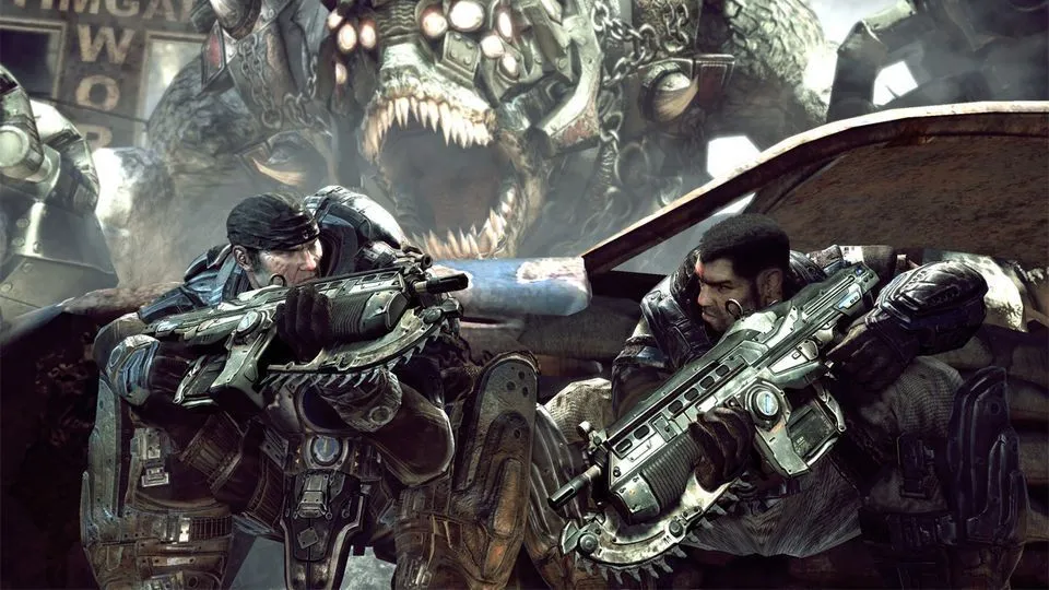 Marcus Fenix và đồng đội trong Gears of War 1, tựa game tiên phong định hình thể loại bắn súng góc nhìn thứ ba với cơ chế cover-based combat và vũ khí Lancer mang tính biểu tượng.