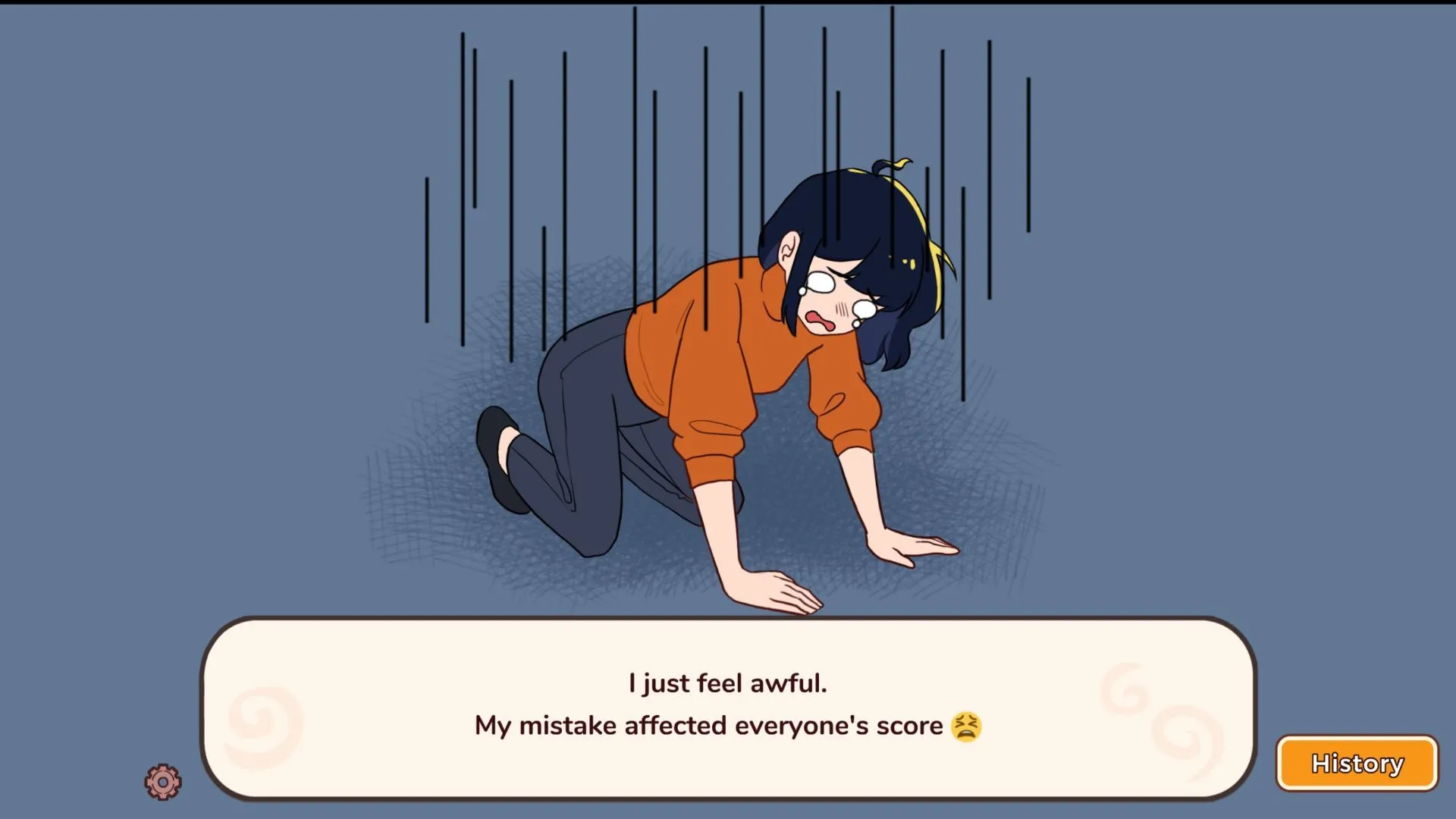 Một phân cảnh kiểu visual novel trong Little Problems với Mary và lựa chọn đối thoại