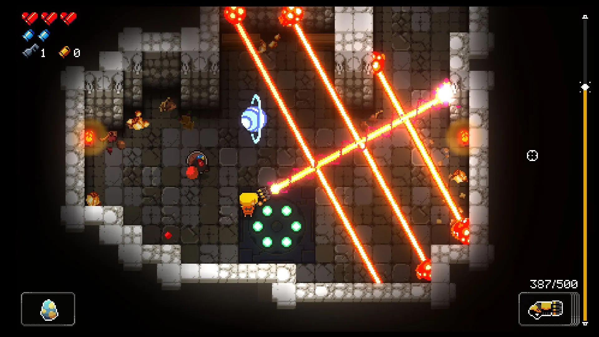 Mưa đạn laser trong Enter the Gungeon, thể hiện sự hỗn loạn và thách thức của một game roguelike bullet hell