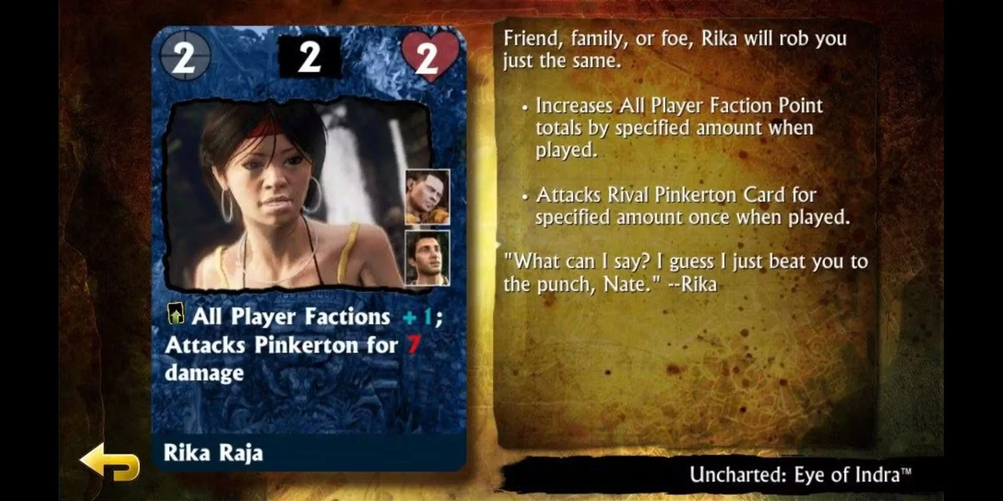 Nathan Drake và các nhân vật Uncharted trên giao diện game thẻ bài Uncharted: Fight for Fortune