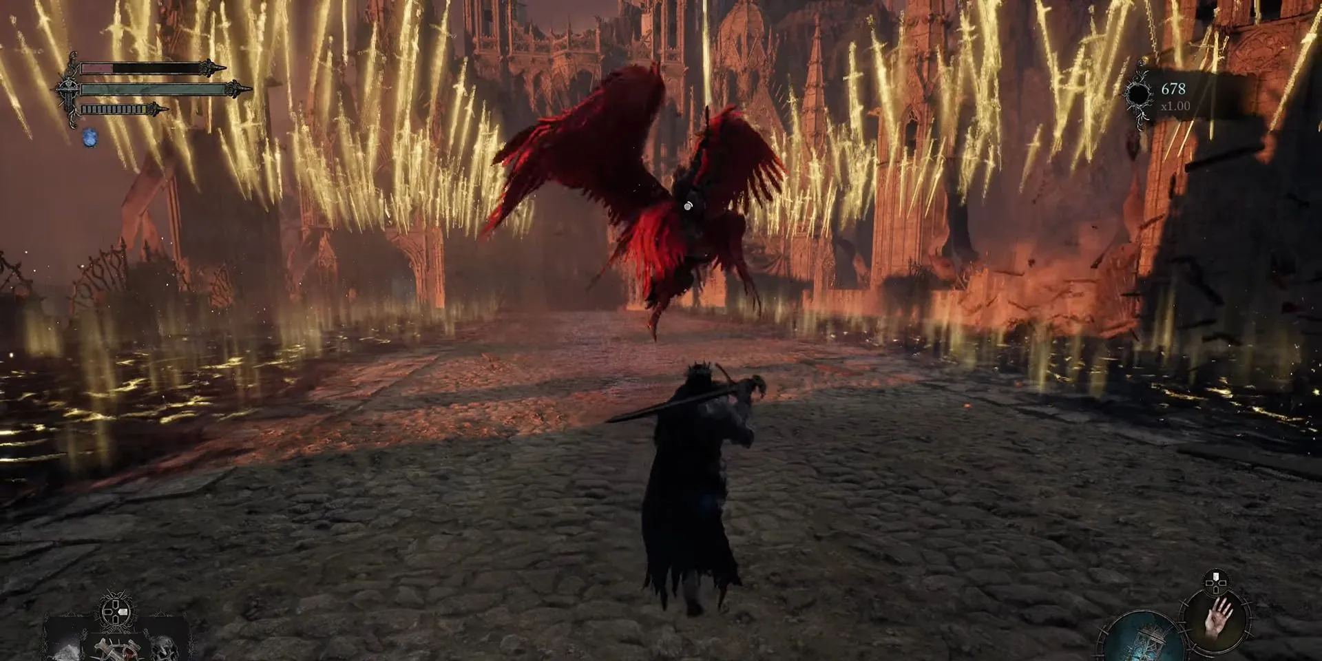 Nhân vật chiến đấu với Peita trong Lords of the Fallen 2023, minh họa kẻ thù giữa các chiều không gian